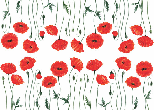 Poppy 2 Border Rice Paper- 18 Sheets Printed Mulberry Paper Border 36gsm