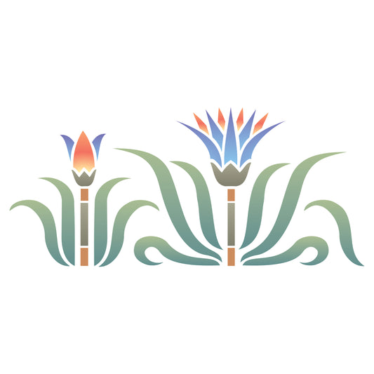 Egyptian Lotus Stencil, 25.4 x 11.43 cm - Classic Egyptian Border Flower Symbol