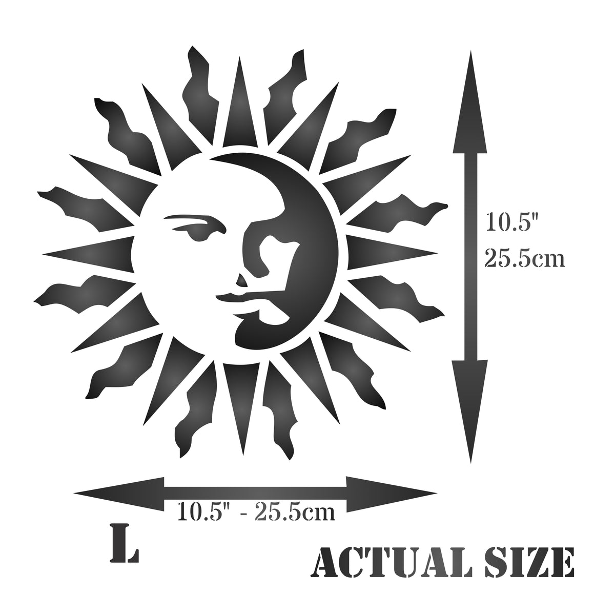 Sun Stencil, 25.4 x 25.4 cm - Celestial Sun Face Art Nouveau Deco Style