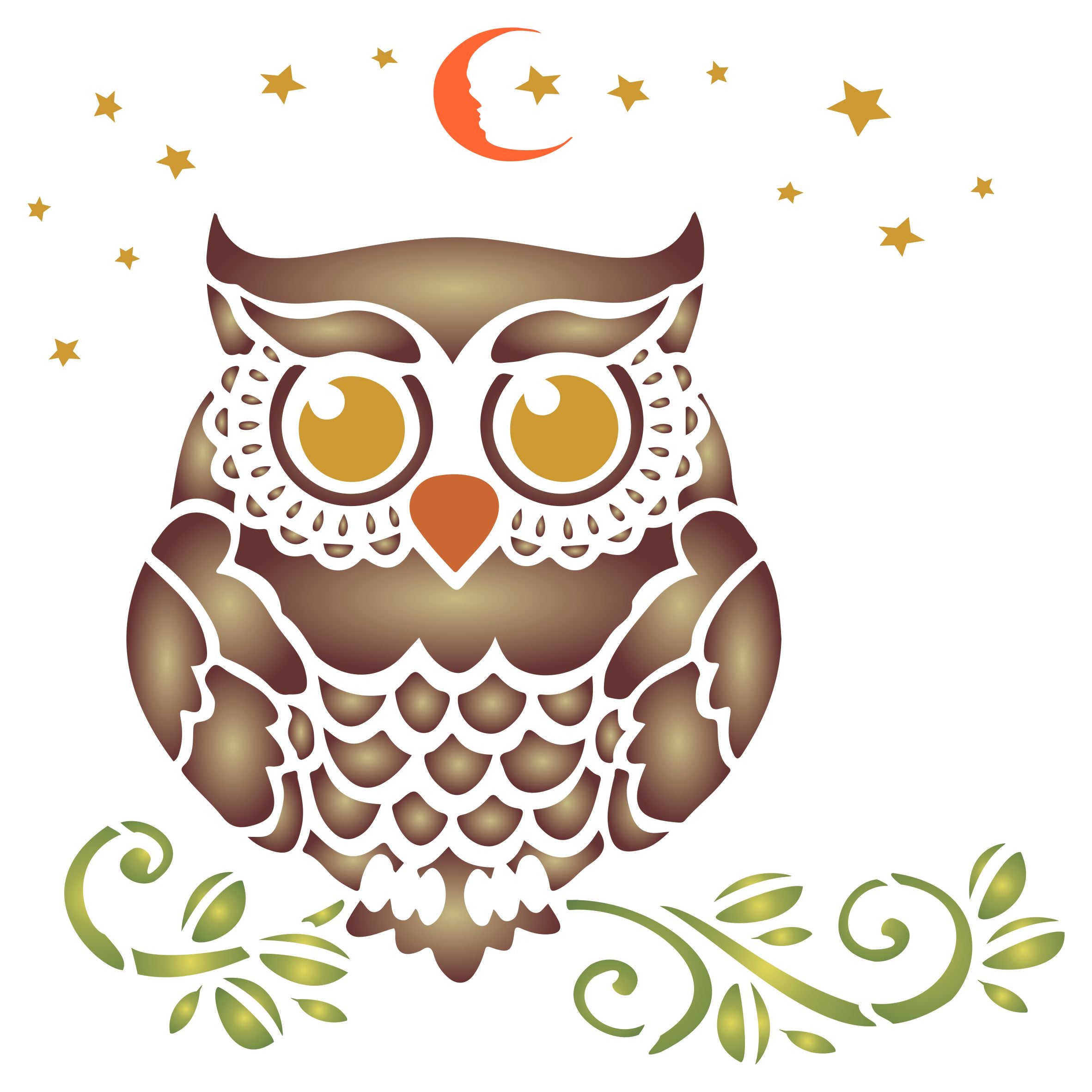 Owl Stencil - Decorative Night Bird Nocturnal Animal Wildlife Birds