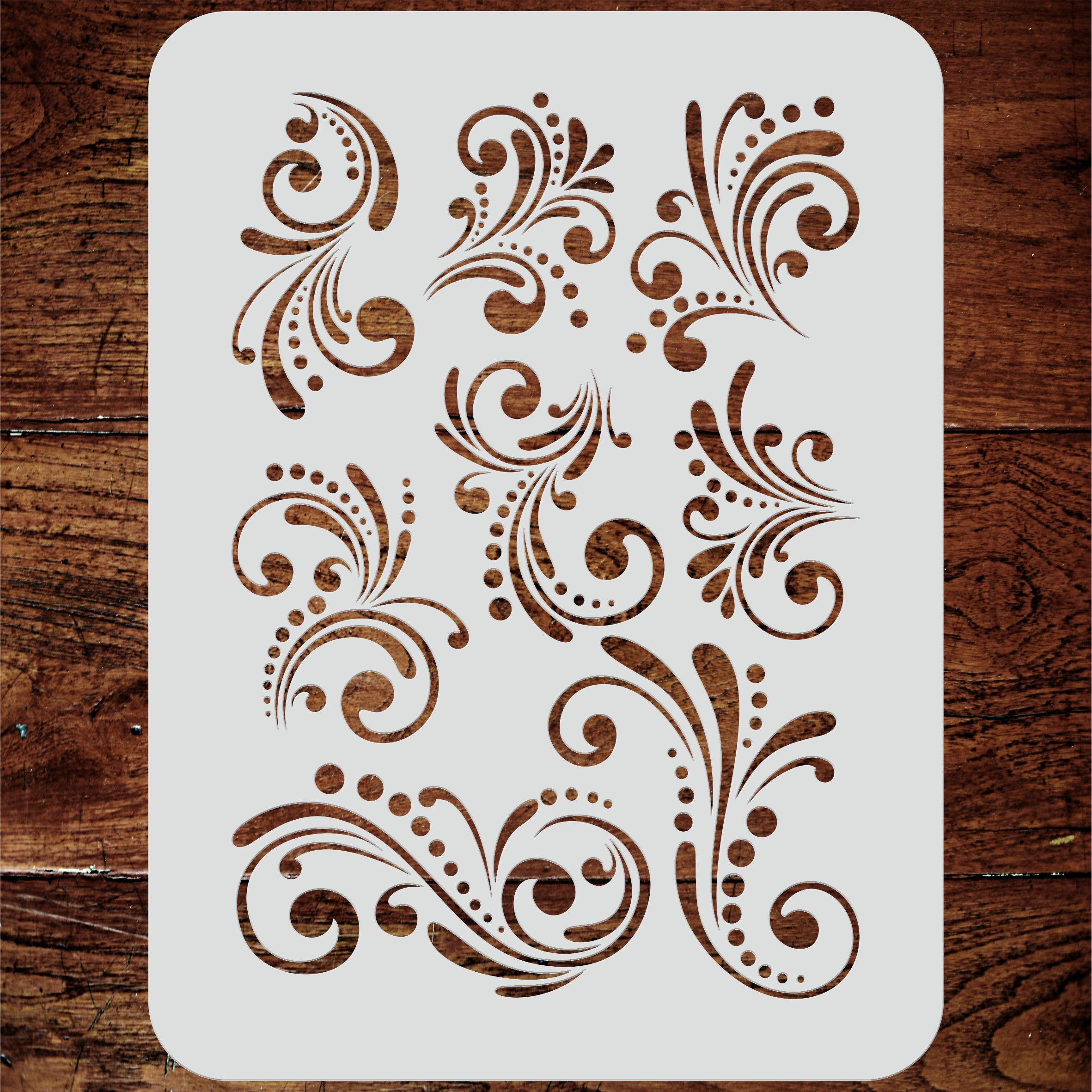 Swirl Accents Layering Stencil, 4.5 x 6.5 inch - Florish Mask use to Add Texture