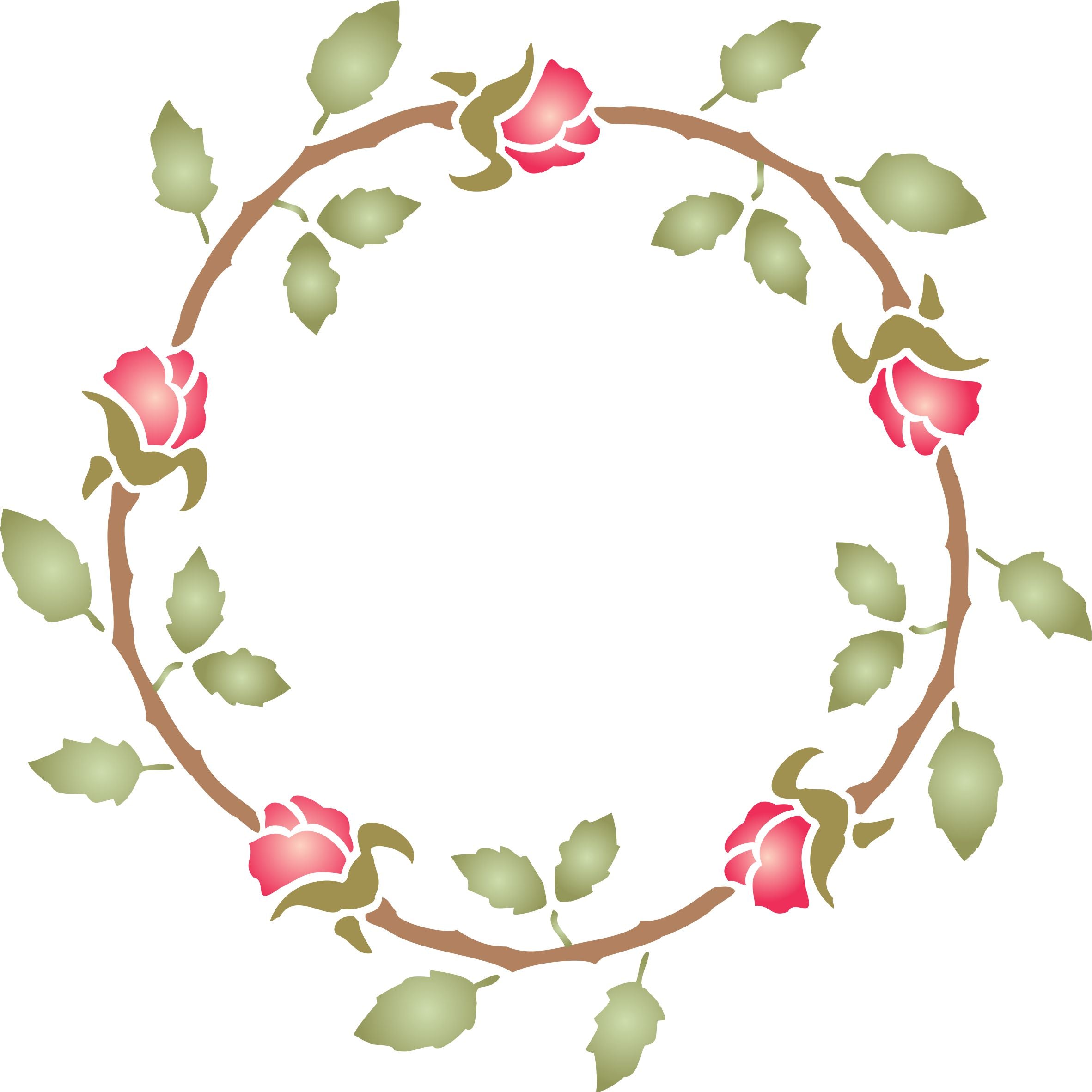 Rose Wreath Stencil, 10 x 10 inch - Ring of Roses Flower Rosebuds