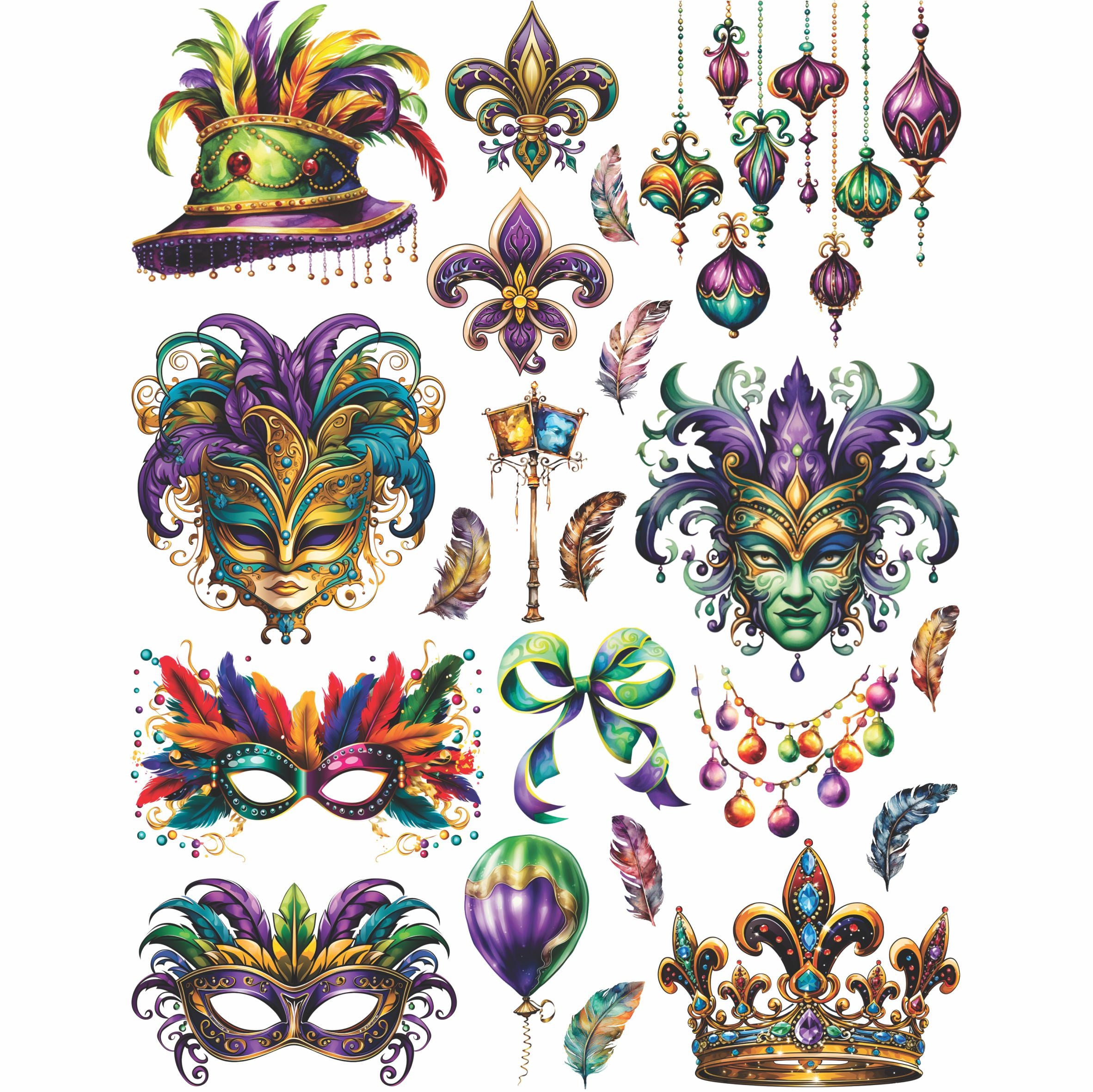 Mardi Gras Carnival Rice Paper, 8 x 10.5 inch â€“ for Decoupage Cards Craft