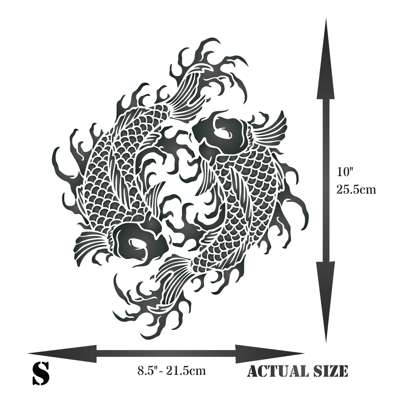 Japanese Koi Mandala Stencil - Koi Mandala Carp Harmony Yin Yang