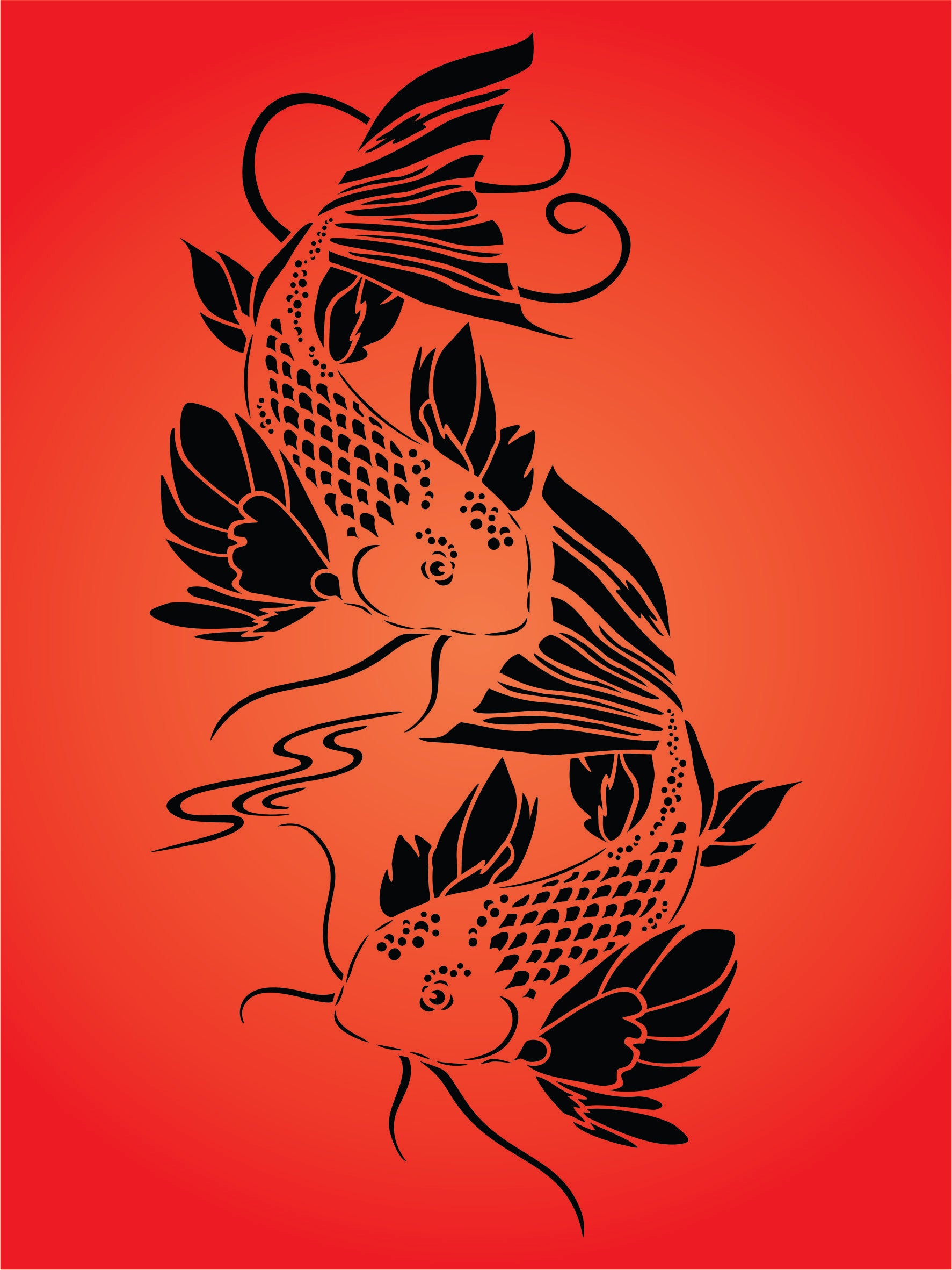 Koi Fish Stencil - Asian Oriental Carp Fish Animal Pond Water