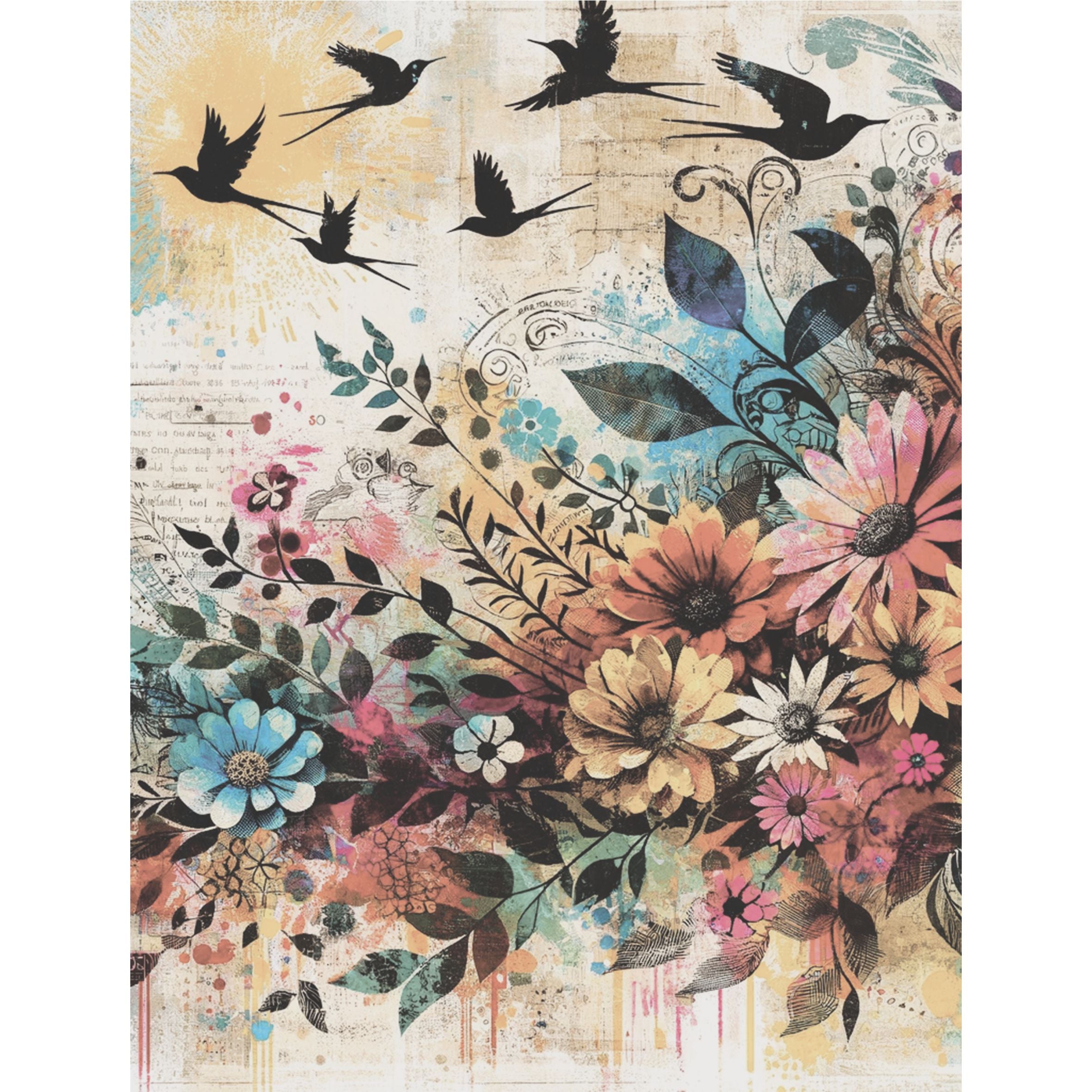 Birds Rice Paper, 8 x 10.5 inch - for Decoupage Scrapbooking Cards Crafts