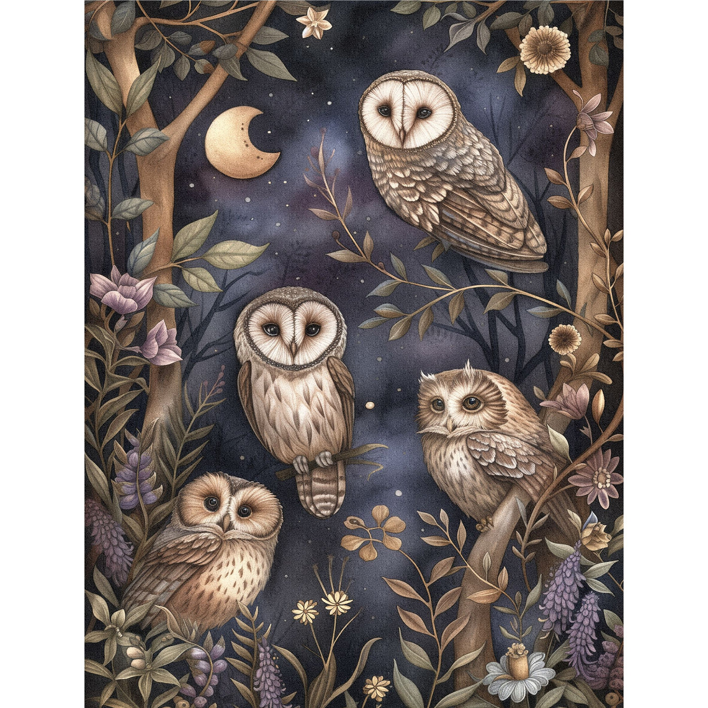 Owls Decoupage Rice Paper, 8 x 10.5 inch - for Scrapbooking Cards Crafts