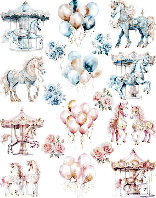 Carousel Horses Mulberry Rice Paper, 29.21 x 36.83 cm - Decoupage Scrapbook Cards Crafts