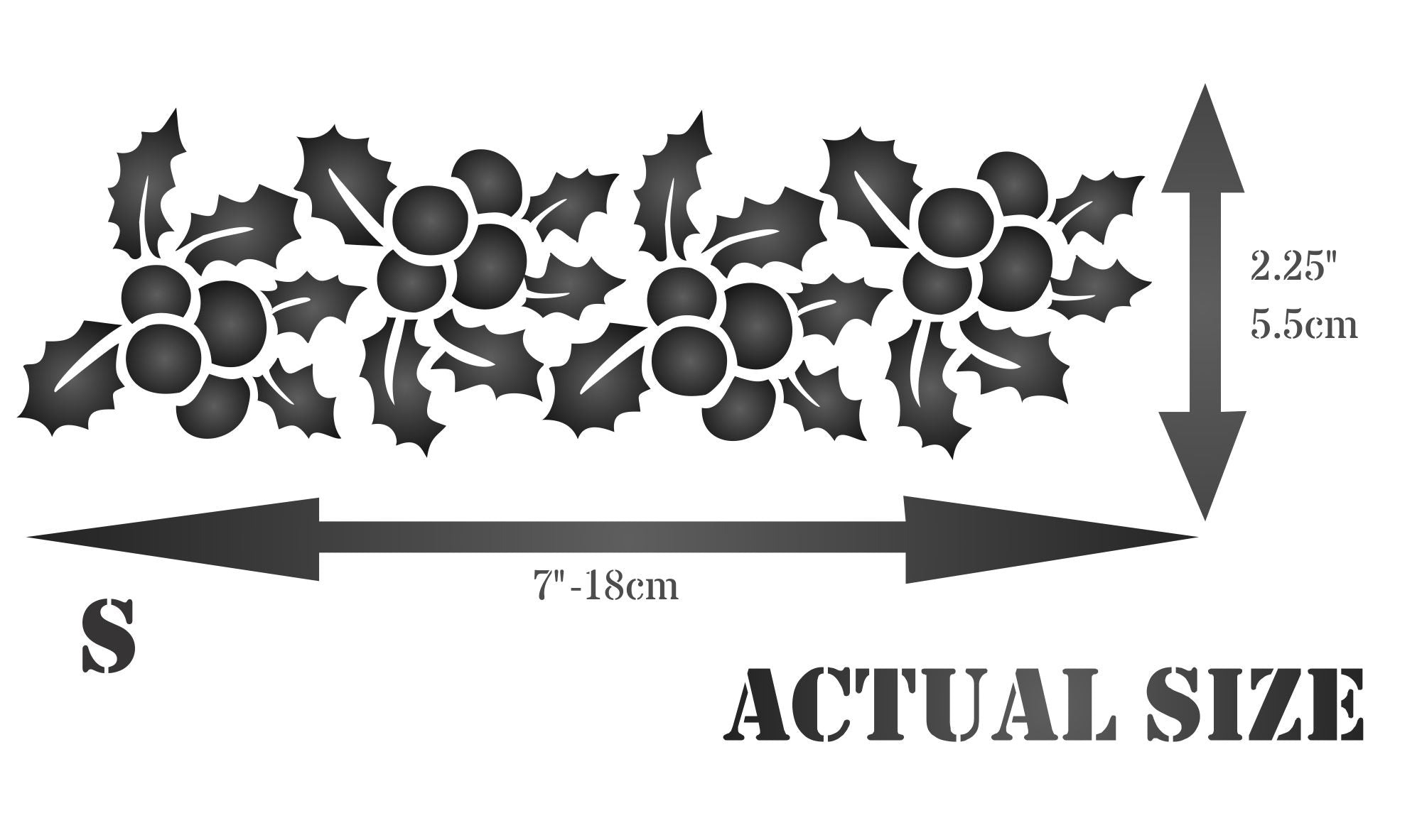 Christmas Holly Stencil, 7 x 2.25 inch - Holly Leaf Berry Border Christmas