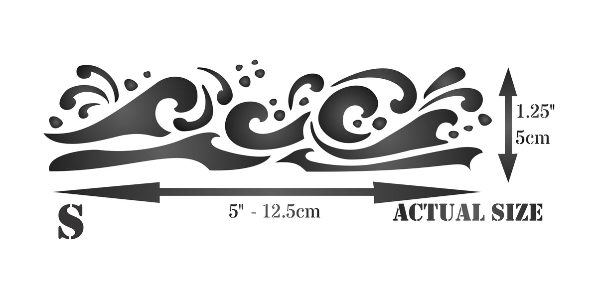 Wave Stencil, 12.7 x 3.18 cm - Sea Ocean Nautical Seashore Reef Border
