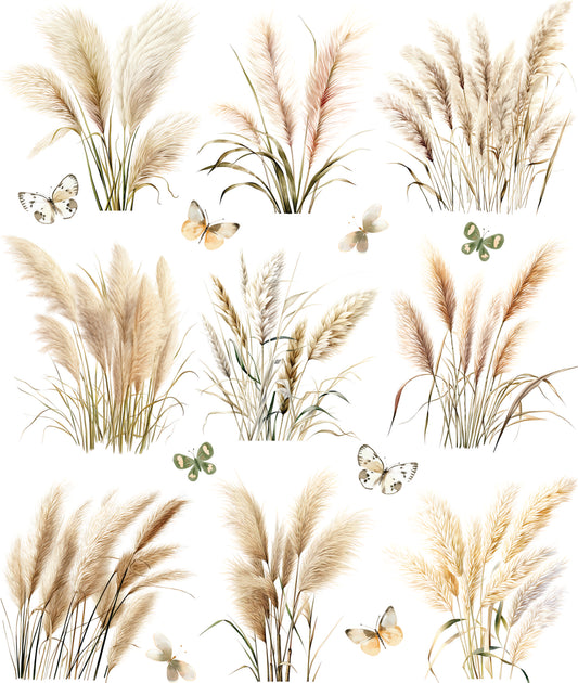 Boho Pampus Grass Decoupage Rice Paper, 29.21 x 36.83 cm - for Journal Cards Crafts
