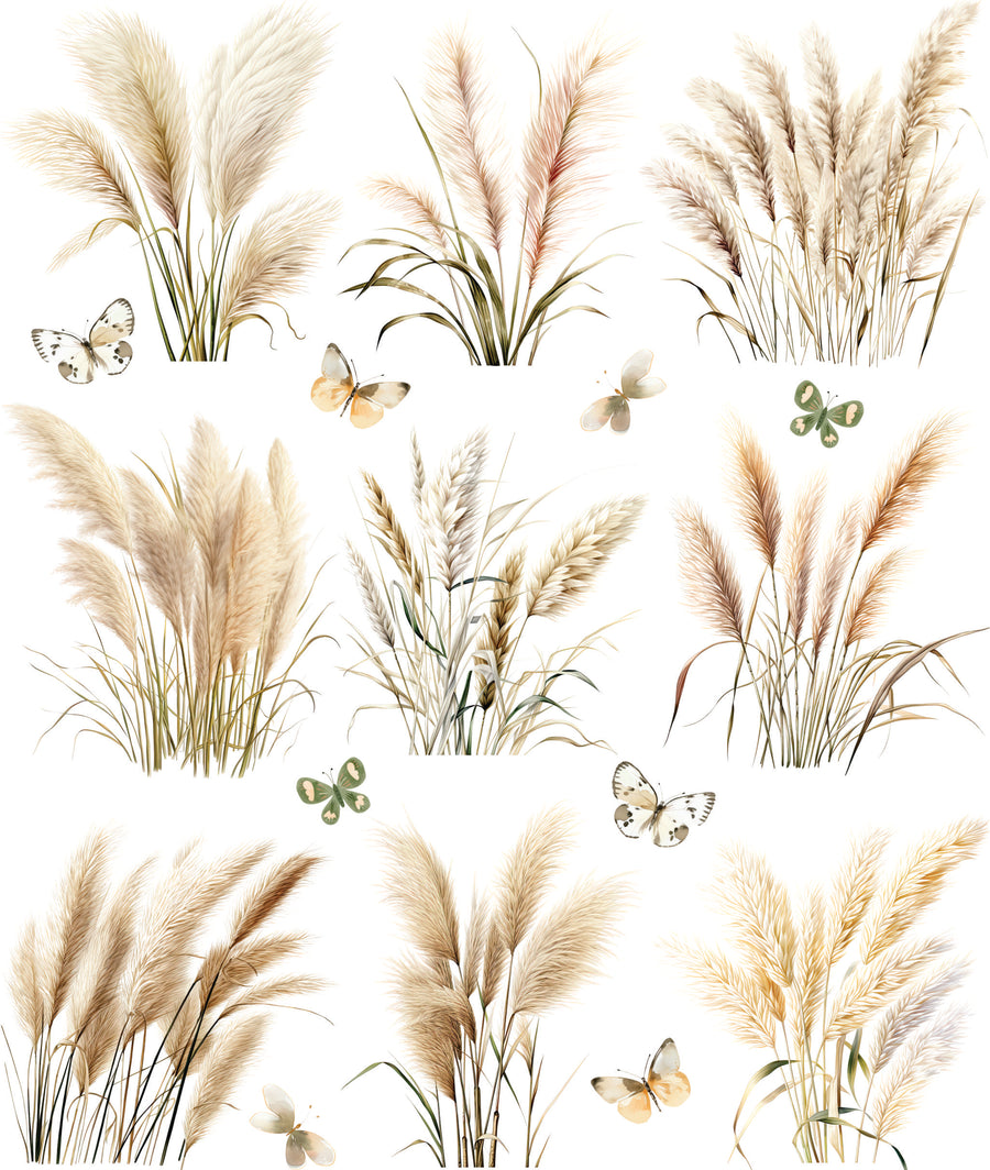 Boho Pampus Grass Decoupage Rice Paper, 11.5 x 14.5 inch - for Journal Cards Crafts