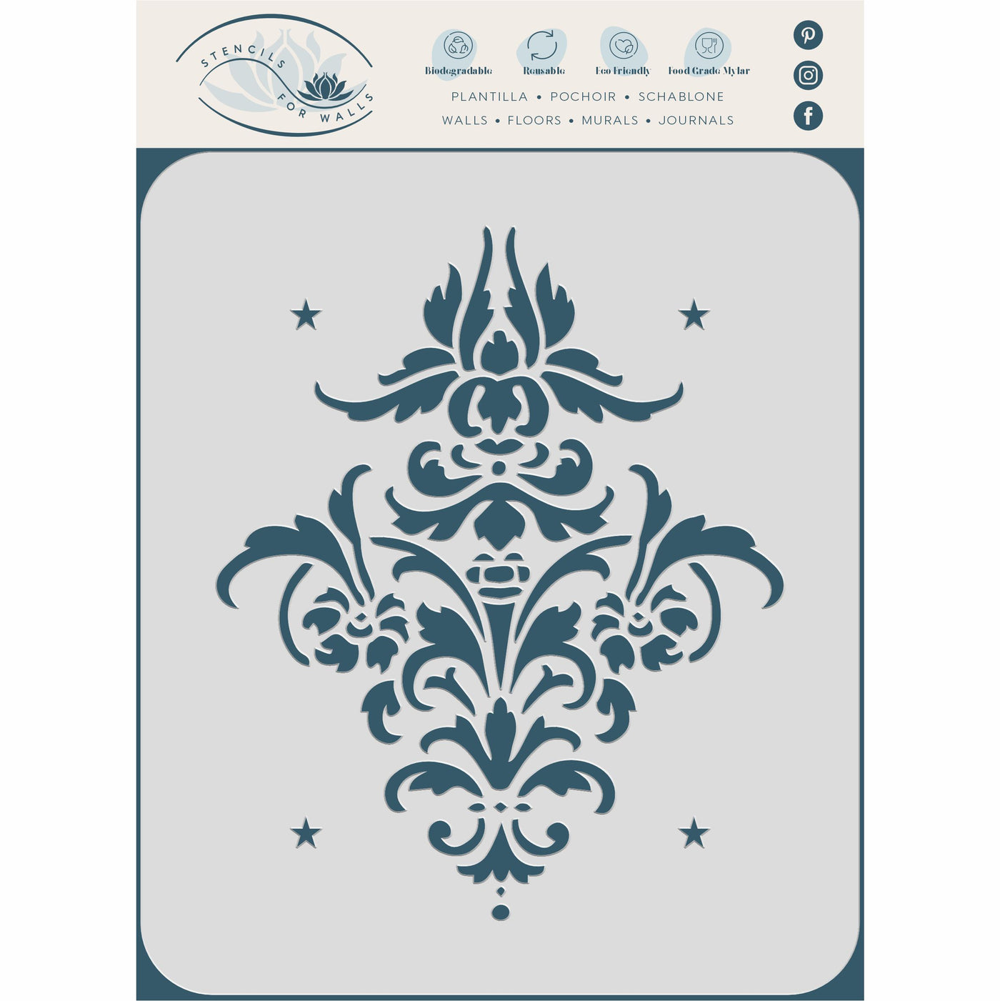 Flower Damask Stencil - Vintage Floral Damask Flowers Alloverpaper Pattern