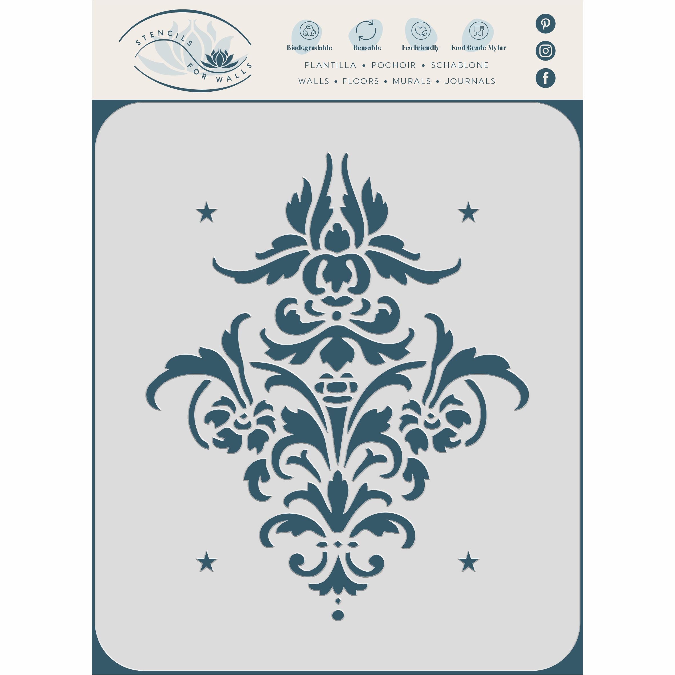 Flower Damask Stencil - Vintage Floral Damask Flowers Alloverpaper Pattern