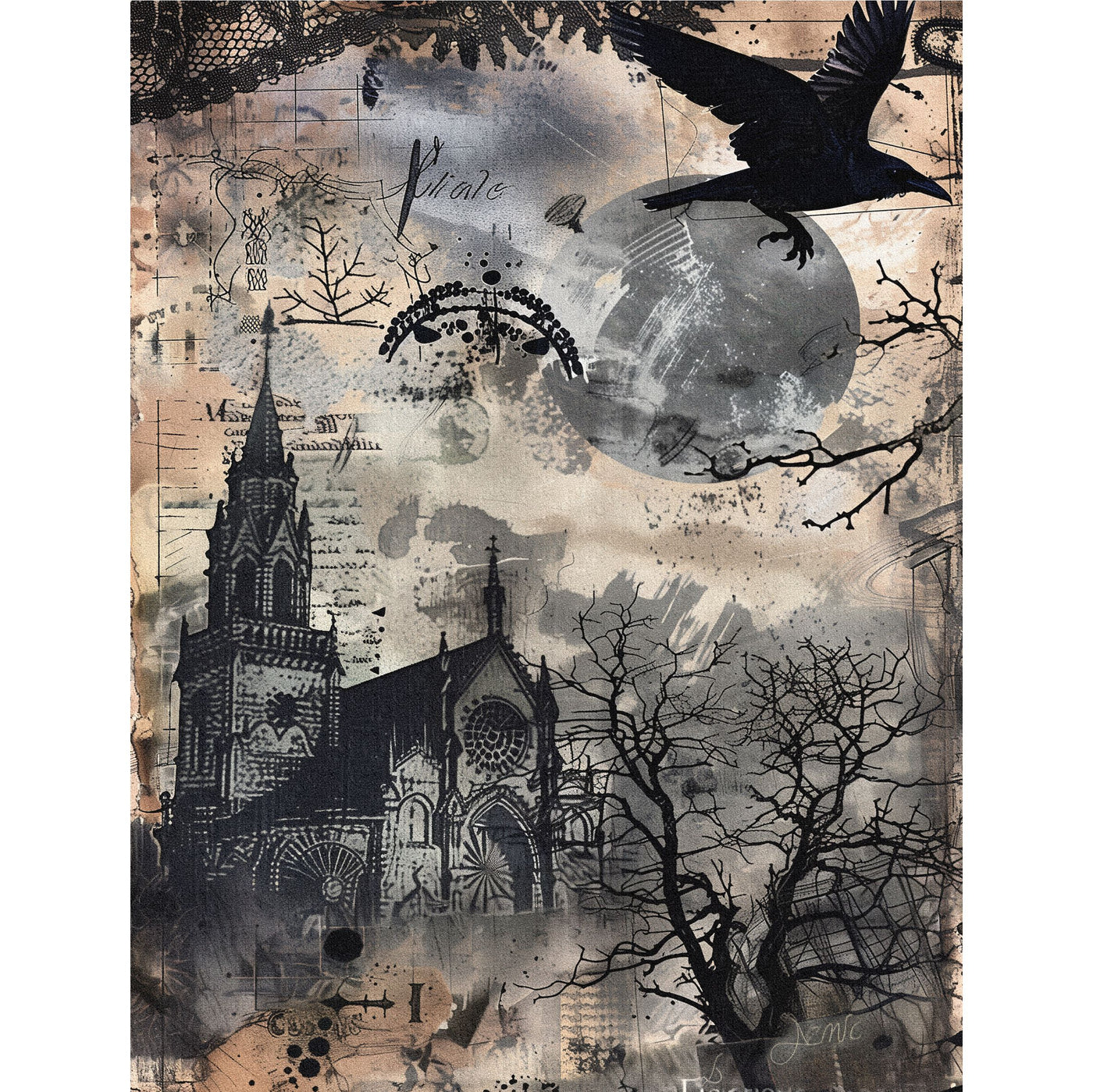 Dark Gothic Decoupage Rice Paper, 8 x 10.5 inch - for Scrapbooking Cards Crafts