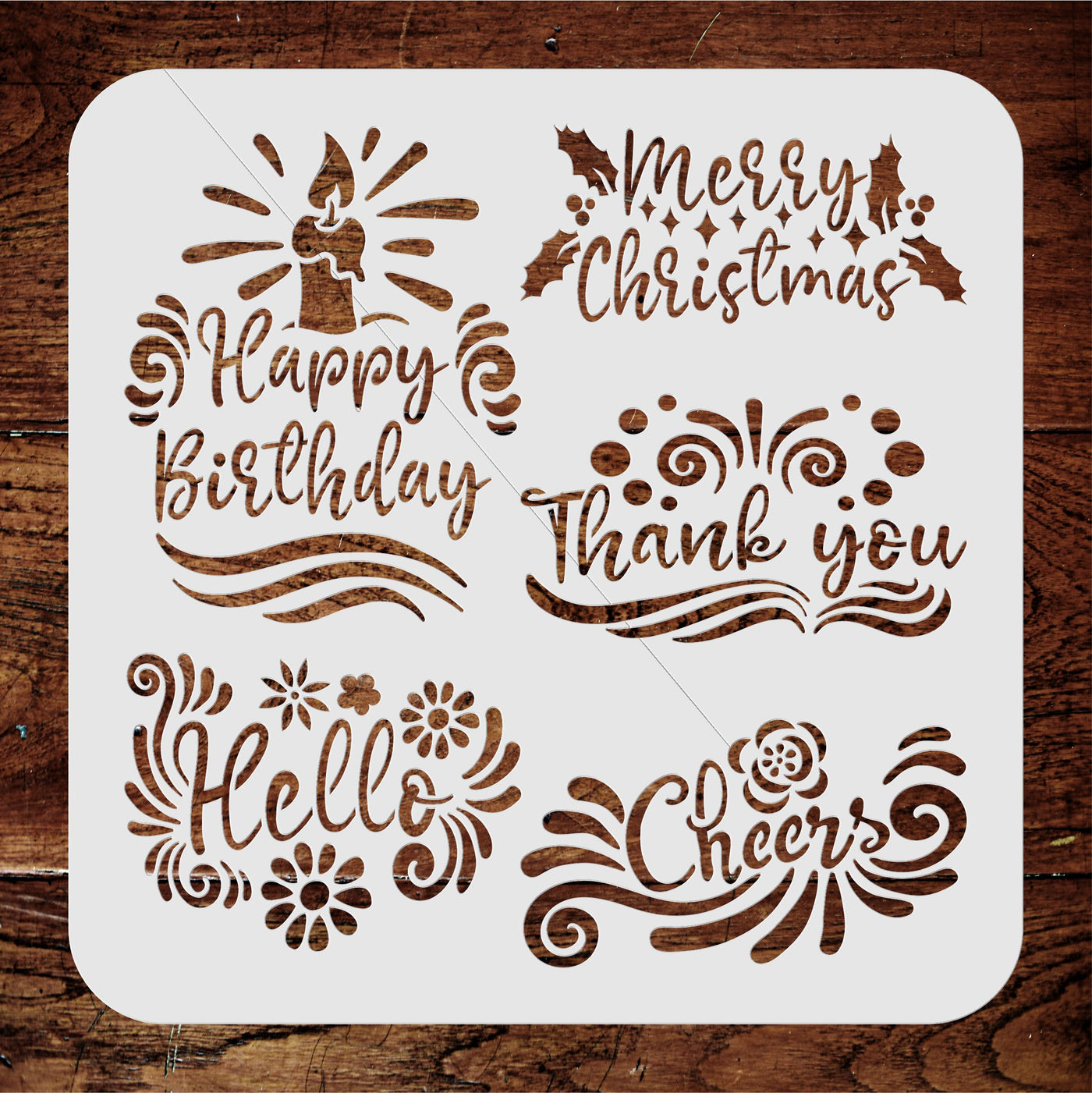 Greetings Stencil - Birthday Christmas Hello Cheers Thank You Greeting