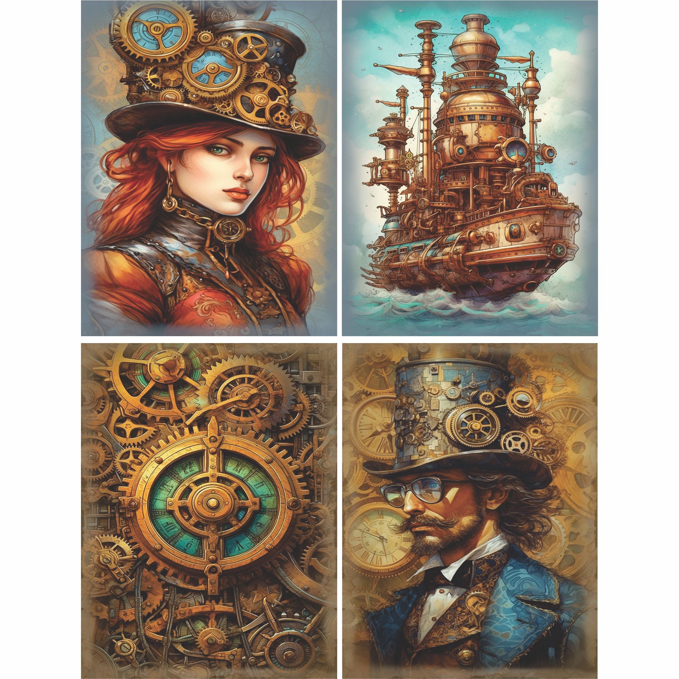 Steampunk Mulberry Rice Paper, 8 x 10.5 inch - for Decoupage Cards Crafts