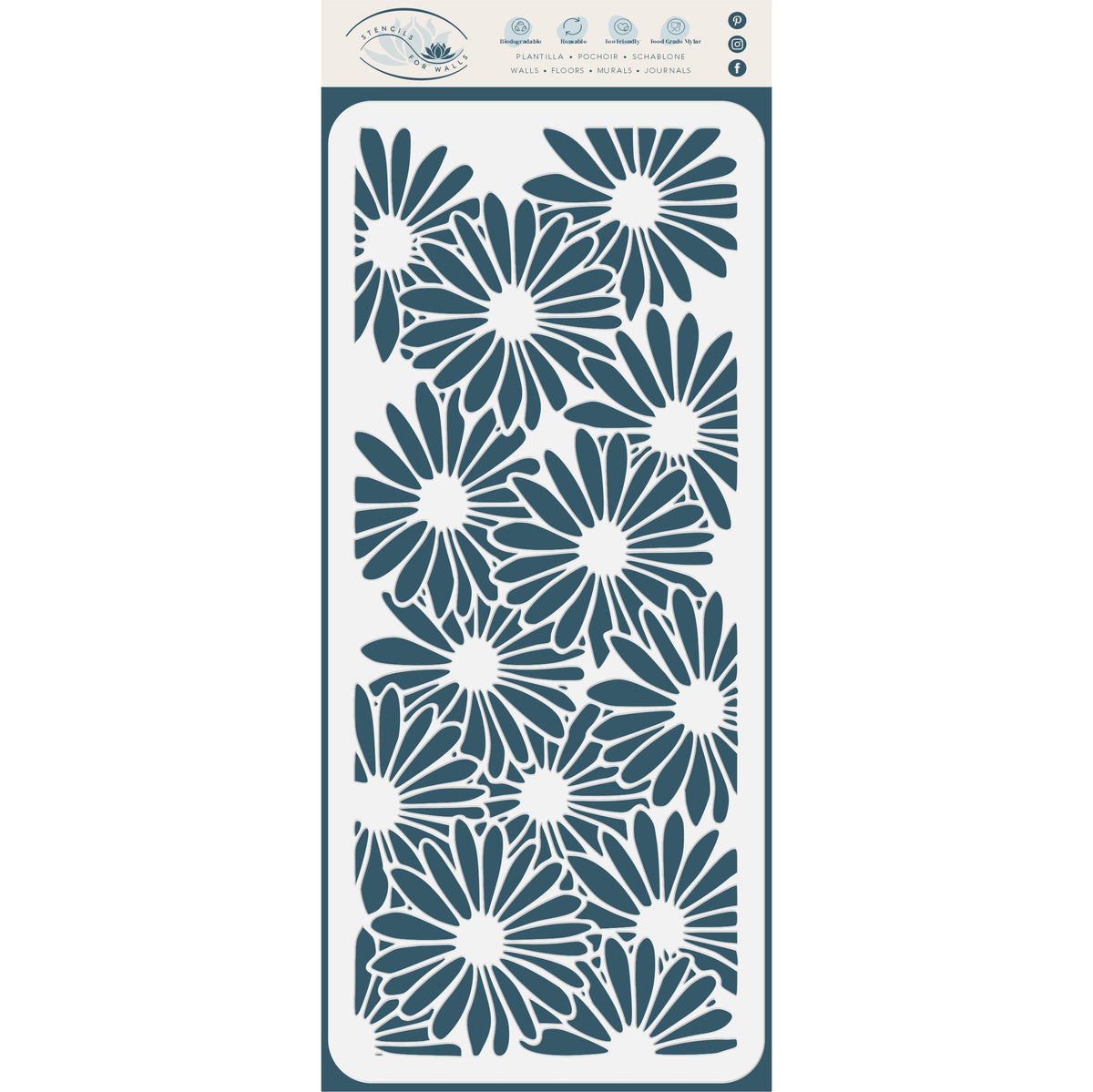 Slimline Daisy Stencil, 10.16 x 22.86 cm - Flower Daisies Card Making Slimline DiesCards Template