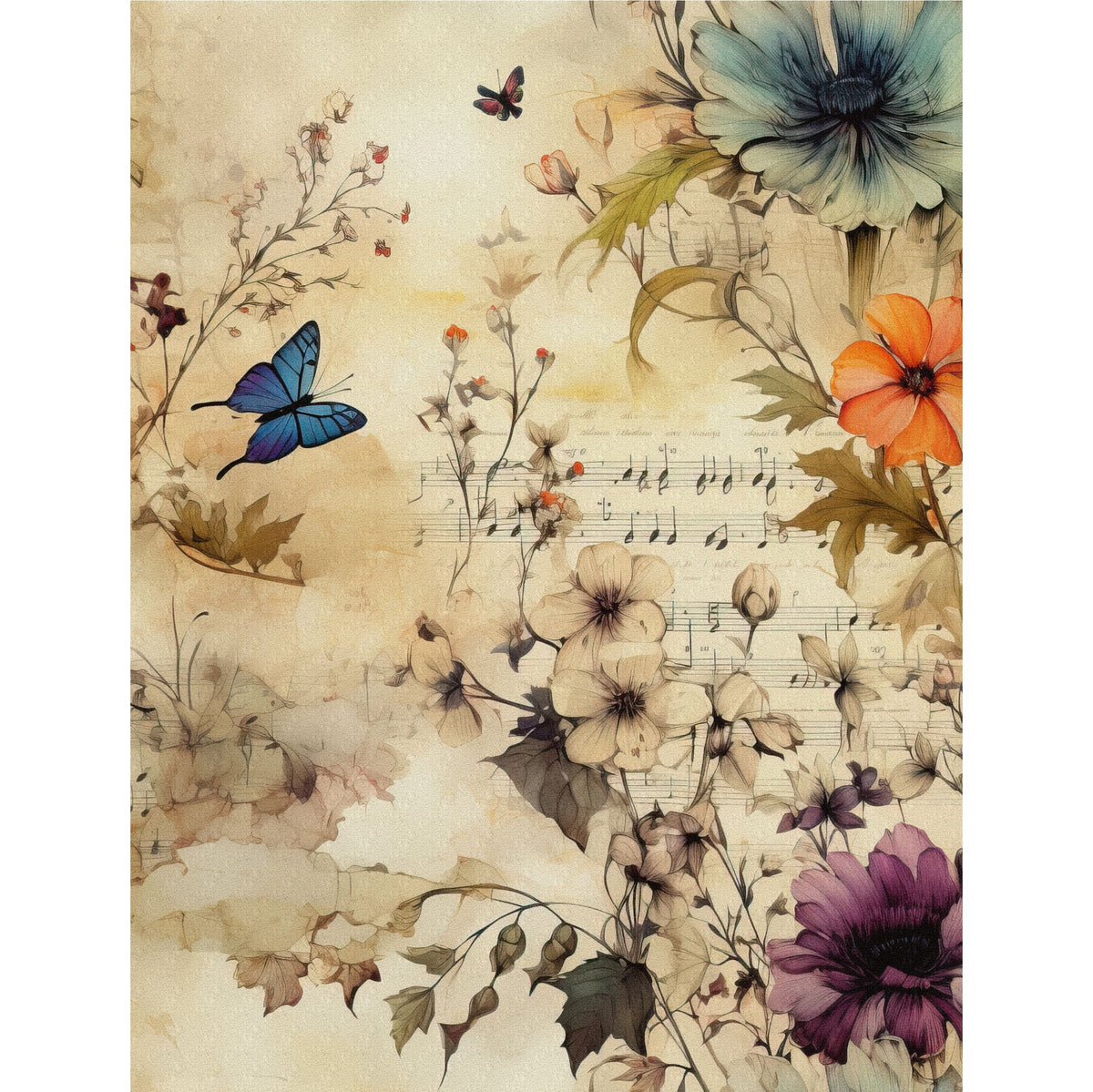 Floral Music Decoupage Rice Paper, 20.32 x 26.67 cm - Scrapbooking Crafts Cards