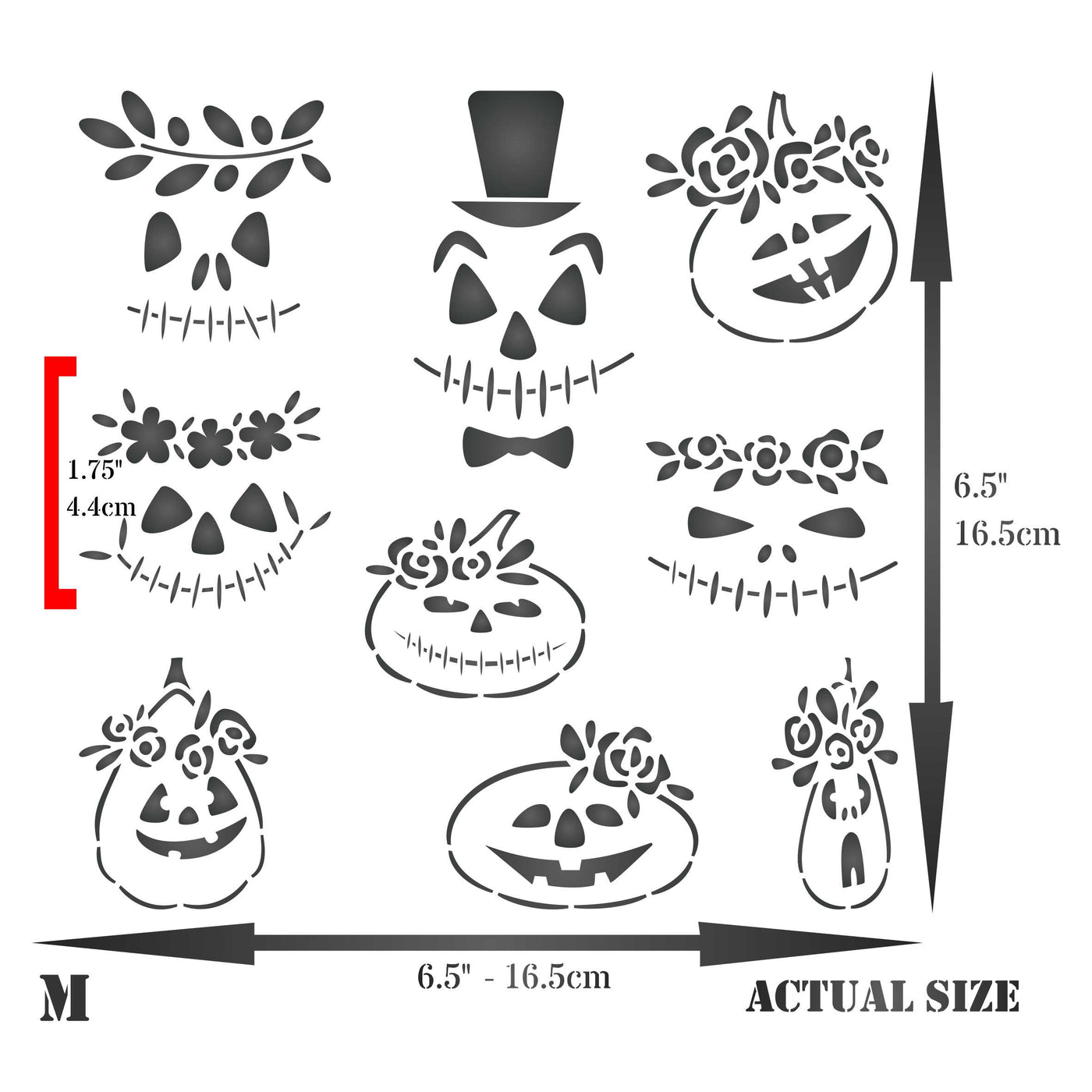 Pumpkin Faces Stencil - Halloween Pumpkin Face Flowers for Journals