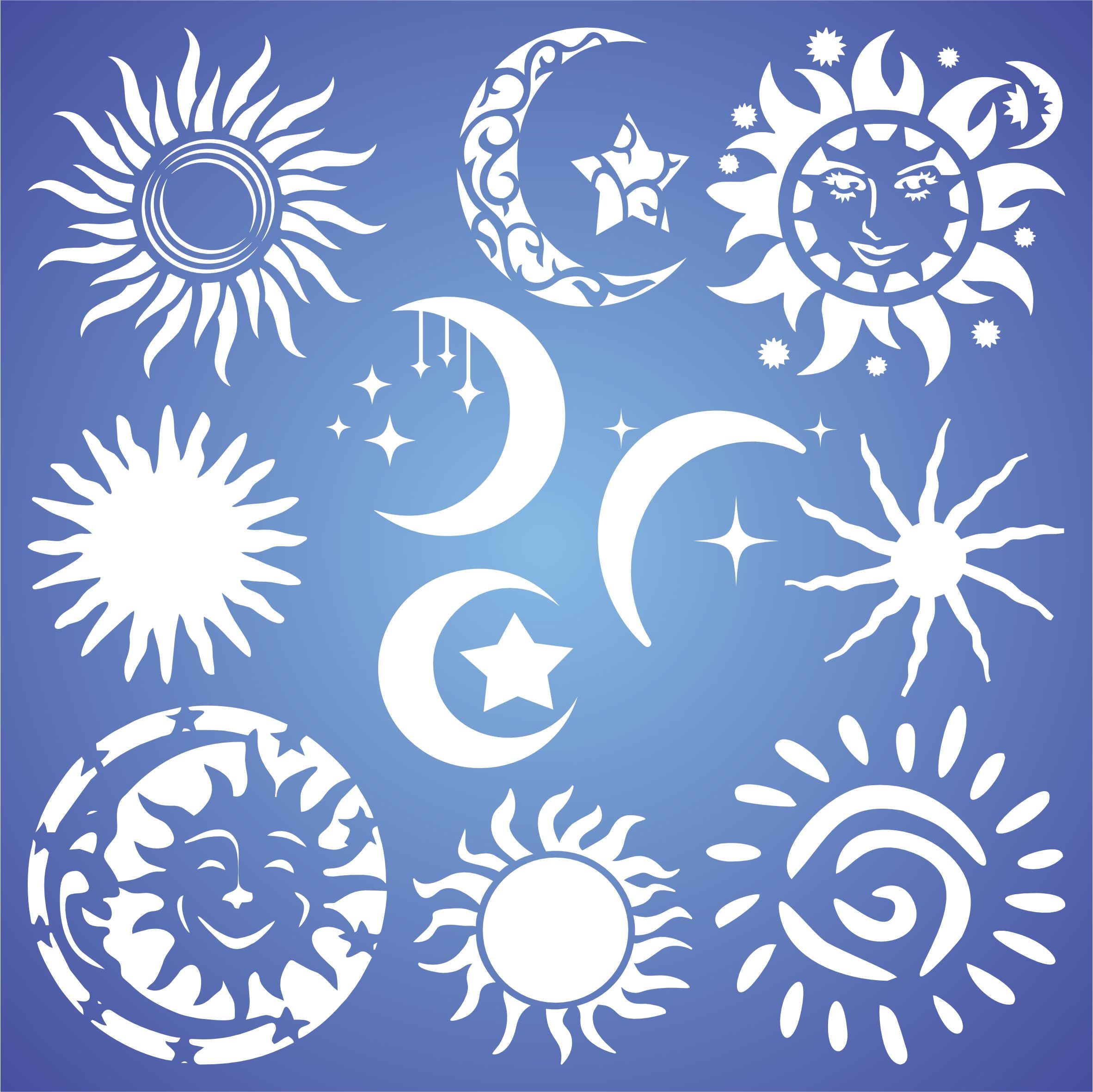 Suns Moons Stencil - Layering Moon Sun Star