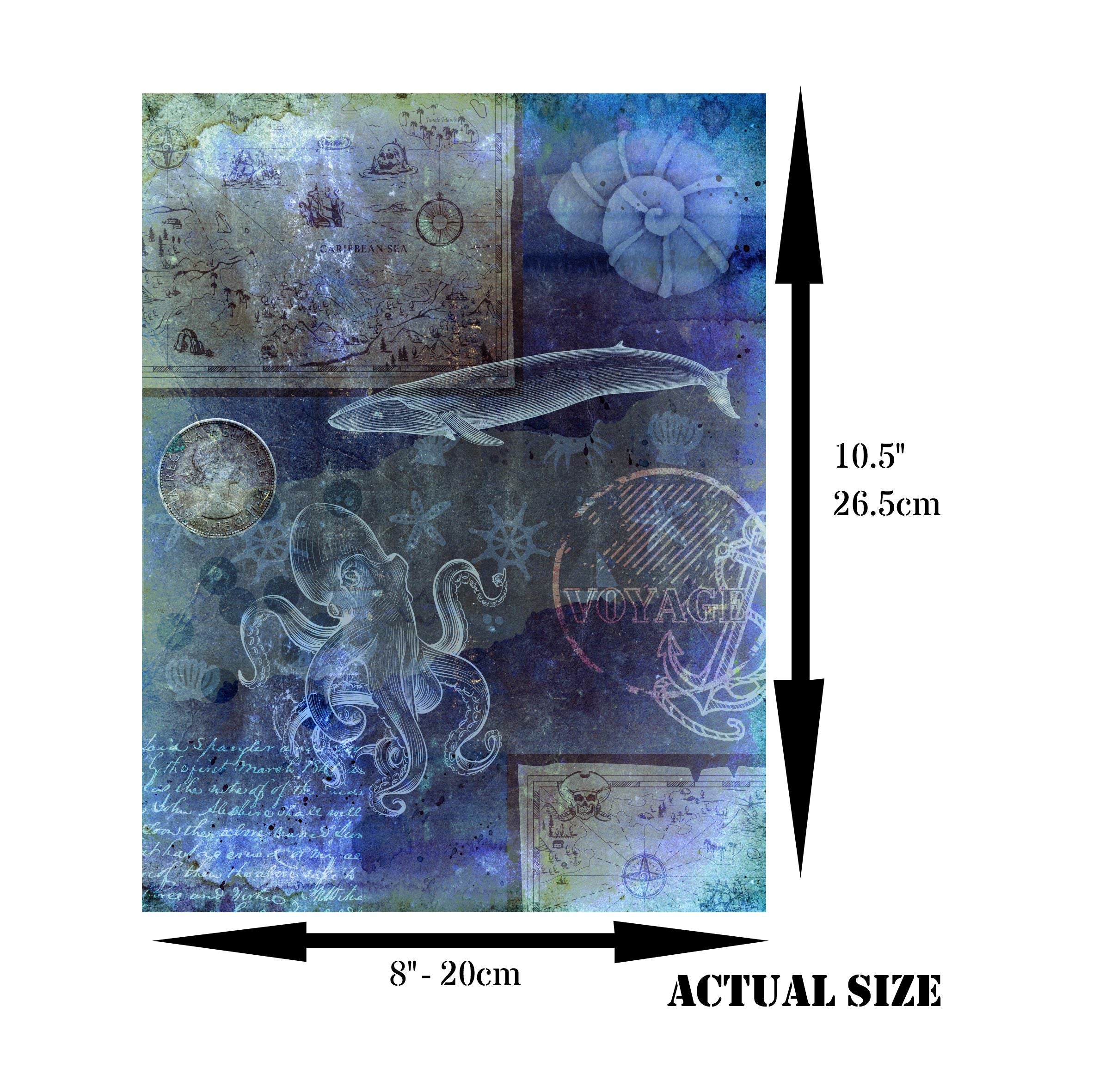 Ocean Decoupage Rice Paper, 8 x 10.5 inch - for Decoupage Scrapbooking Craft