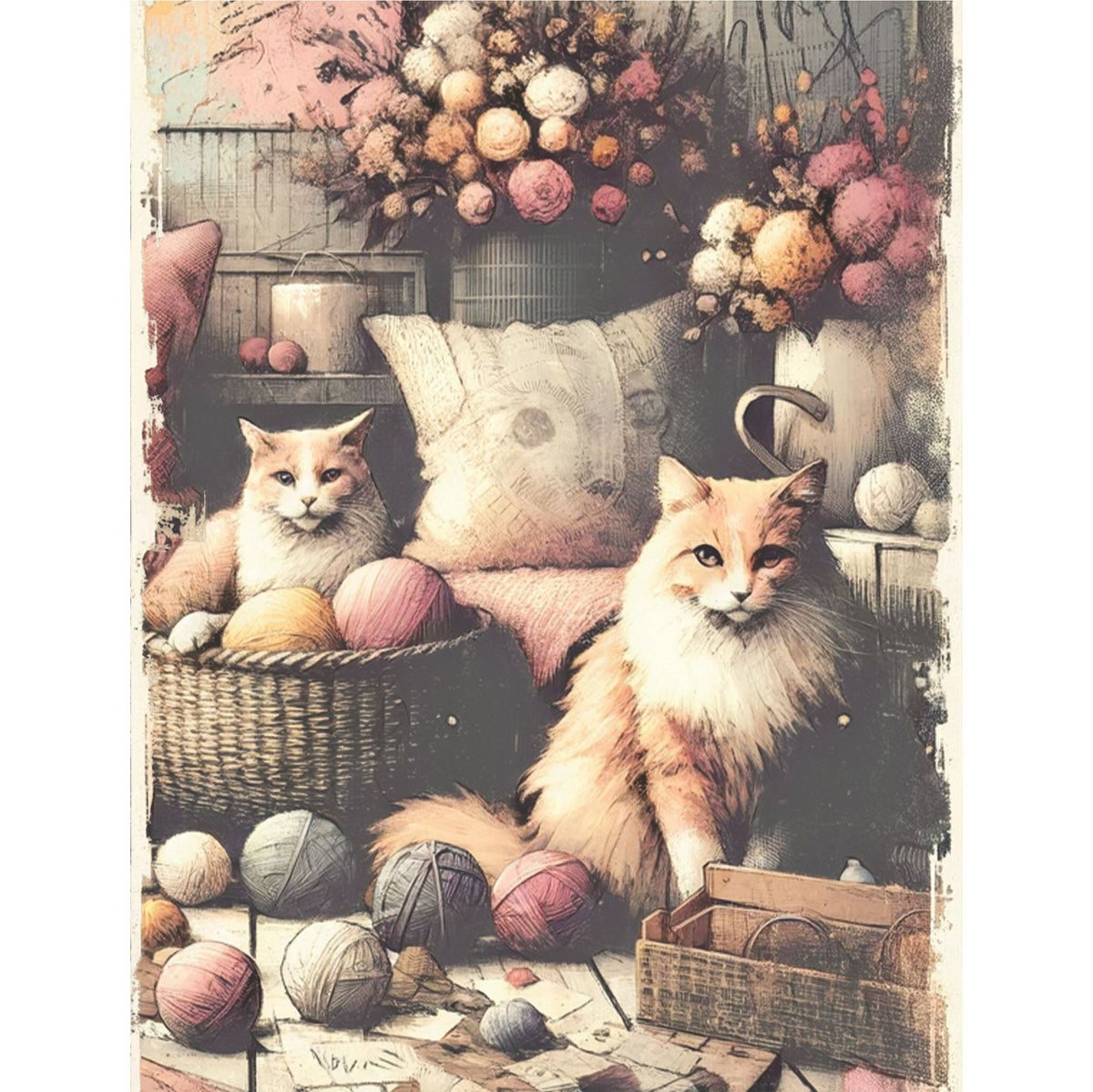 Comfy Cats Rice Paper, 20.32 x 26.67 cm - for Decoupage Scrapbooking Cards Crafts