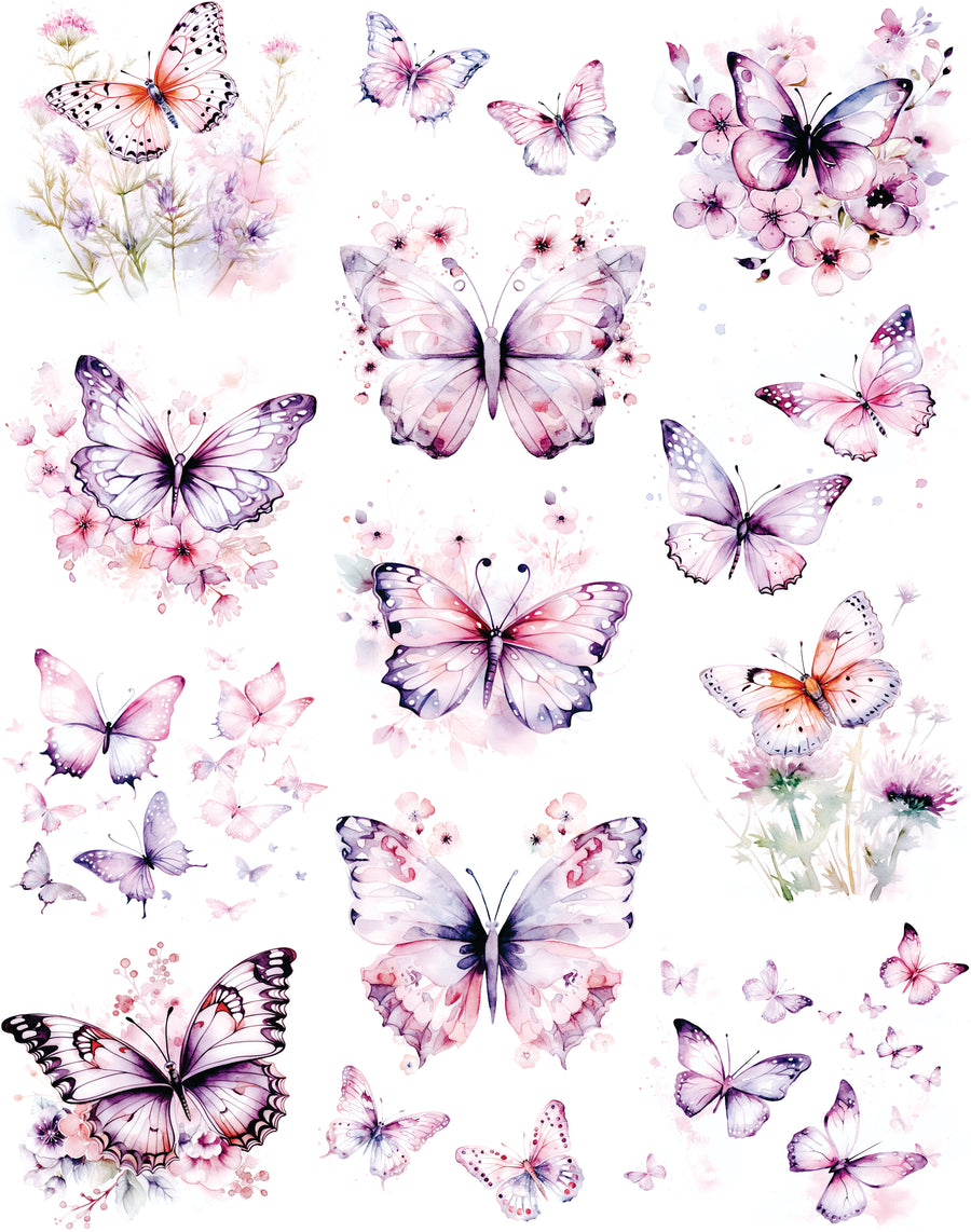 Purple Butterflies Decoupage Rice Paper, 11.5 x 14.5 inch - for Scrapbooking Cards Crafts