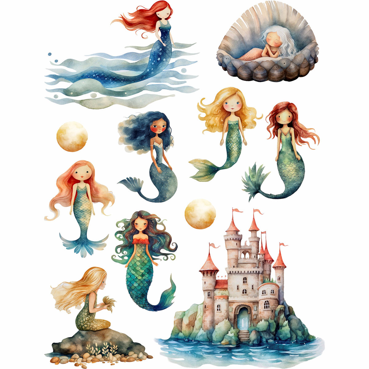 Mermaid Rice Paper, 20 x 26,6cm (6pc) - 6 Designs for Scrapbooking Cards Crafts, Decoupage by CRAFT KREATIVELY