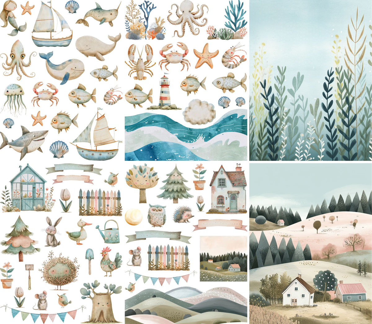 Nordic Ocean Rice Paper, 20 x 26,6cm (6pc) - 6 Designs for Scrapbooking Cards Crafts, Decoupage by CRAFT KREATIVELY