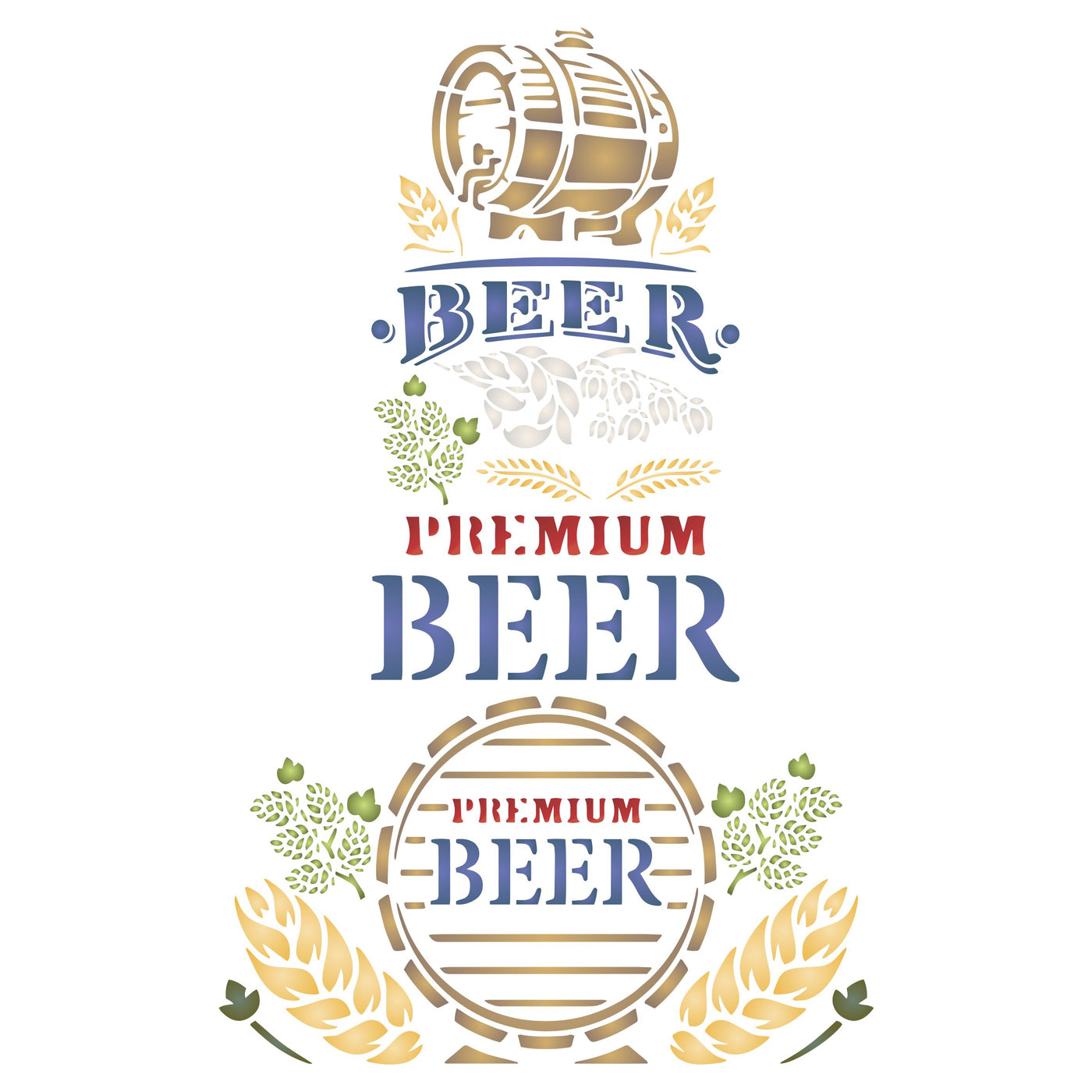 Beer Stencil (2pc) - Sign Pub Bar Beer Barrel Words Hops Grain