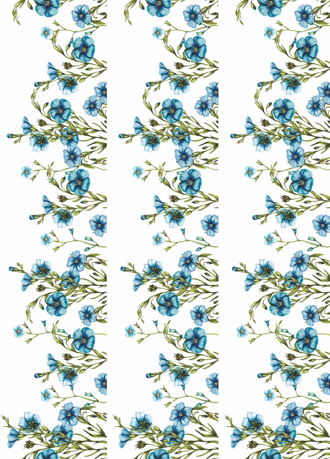 Blue Flower Border Rice Paper- 21 Sheets Printed Mulberry Paper Border 36gsm