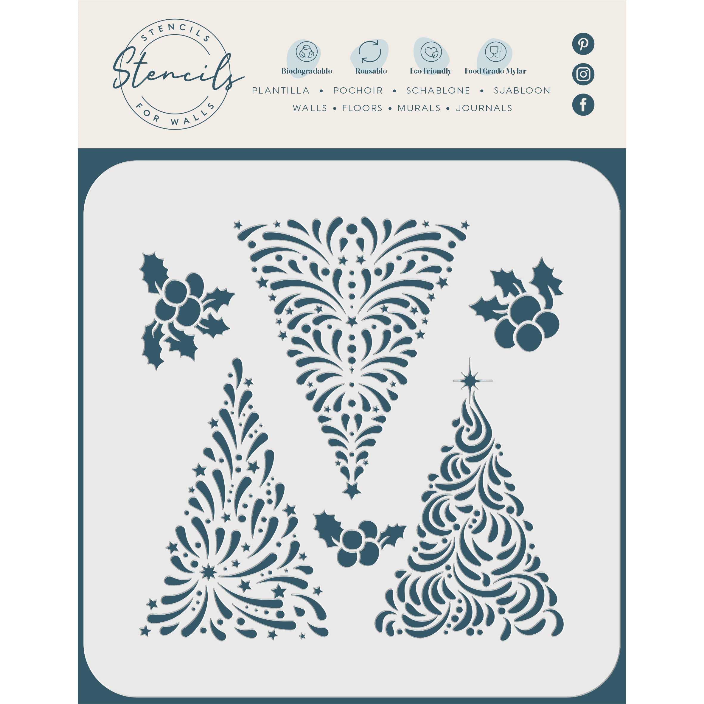 Christmas Trees Stencil - 3X Stylized Trees for Cards Decoration