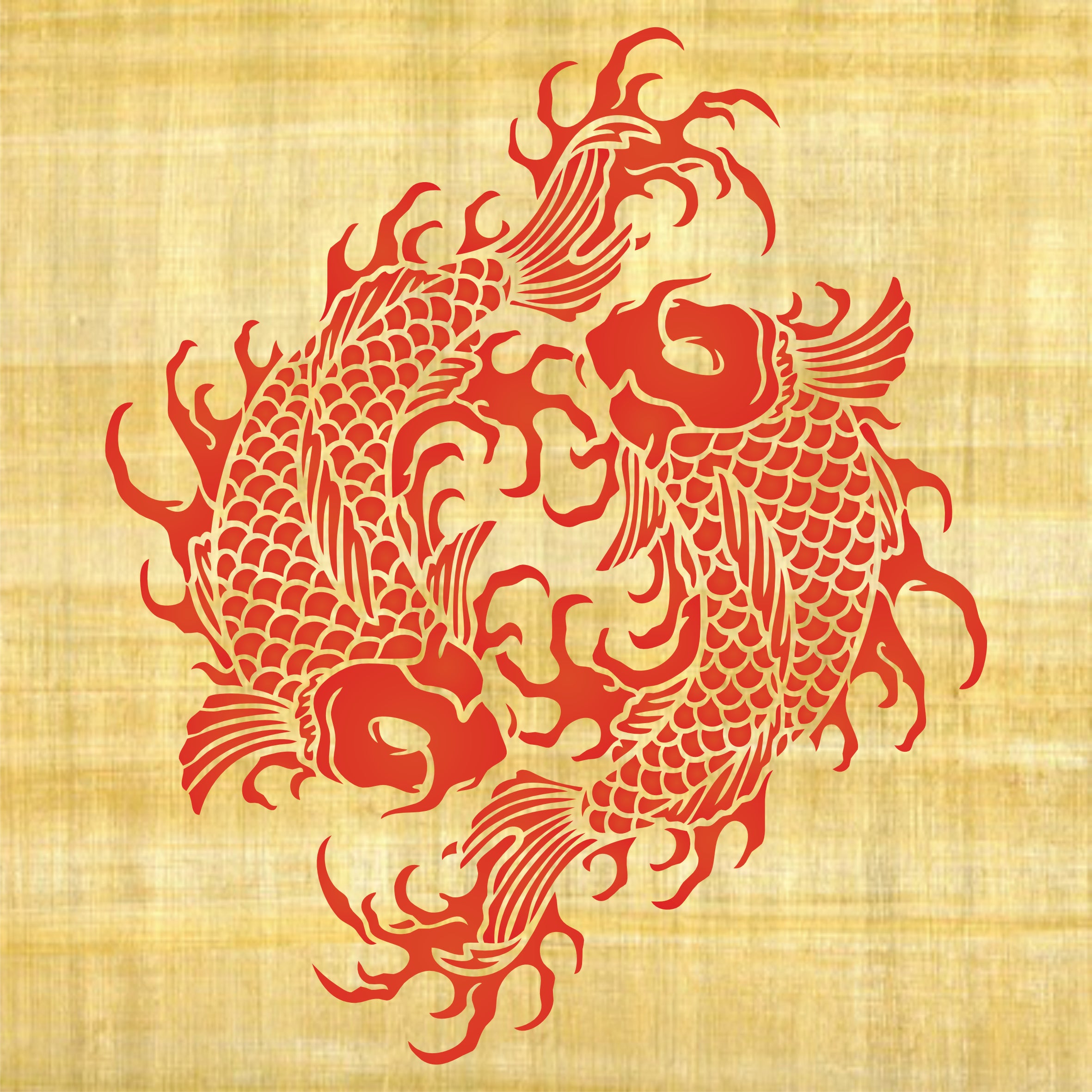 Japanese Koi Mandala Stencil - Koi Mandala Carp Harmony Yin Yang