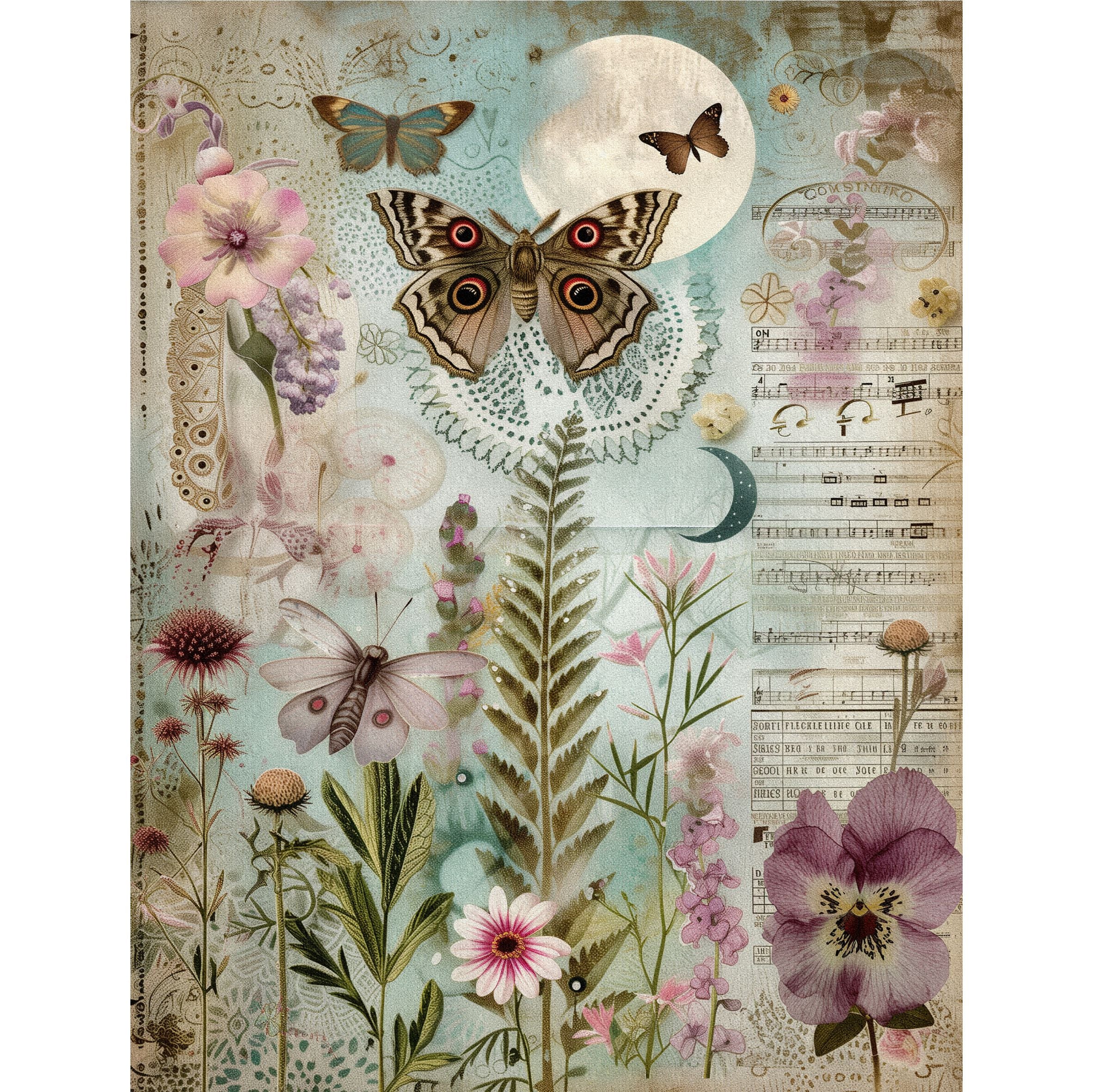 Moths Decoupage Rice Paper, 8 x 10.5 inch - for Scrapbooking Cards Crafts