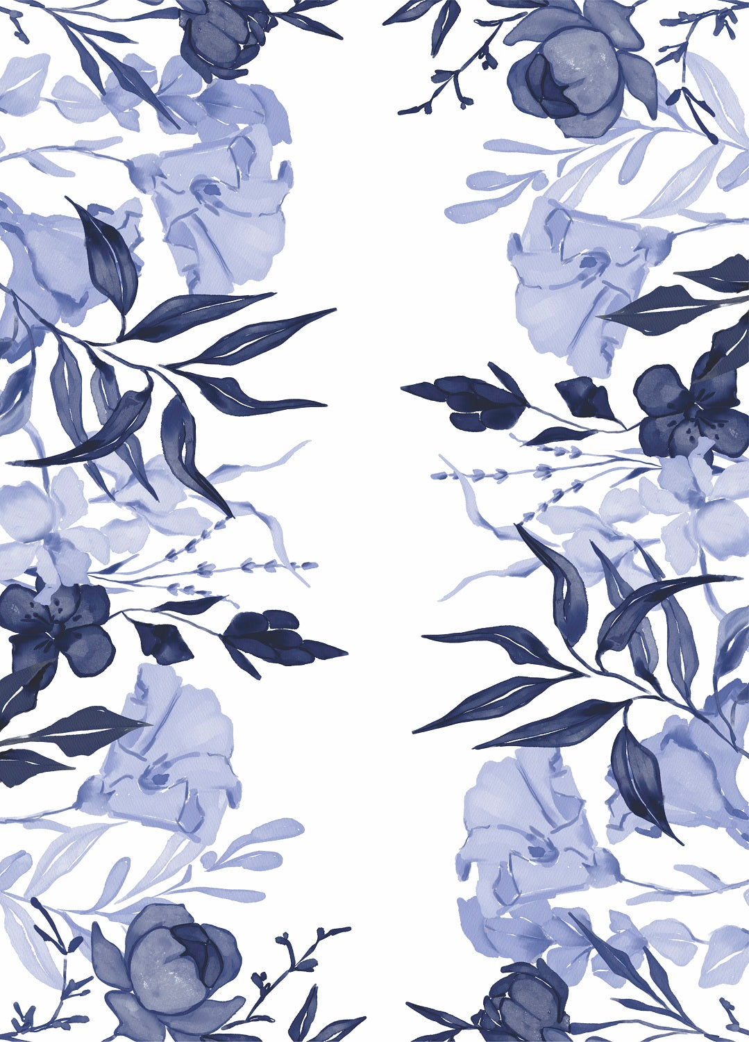 Navy Flower Border Rice Paper- 23 Sheets Printed Mulberry Paper Border 36gsm