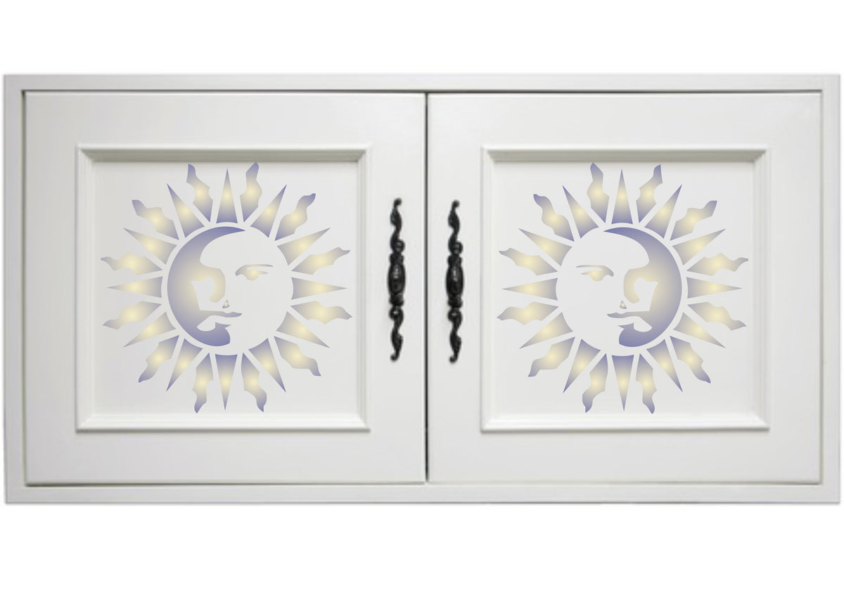 Sun Stencil, 25.4 x 25.4 cm - Celestial Sun Face Art Nouveau Deco Style