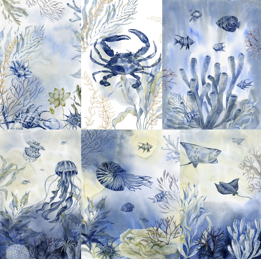 Ocean Reef Rice Paper- 6 x Different Printed Mulberry Paper Images 30gsm