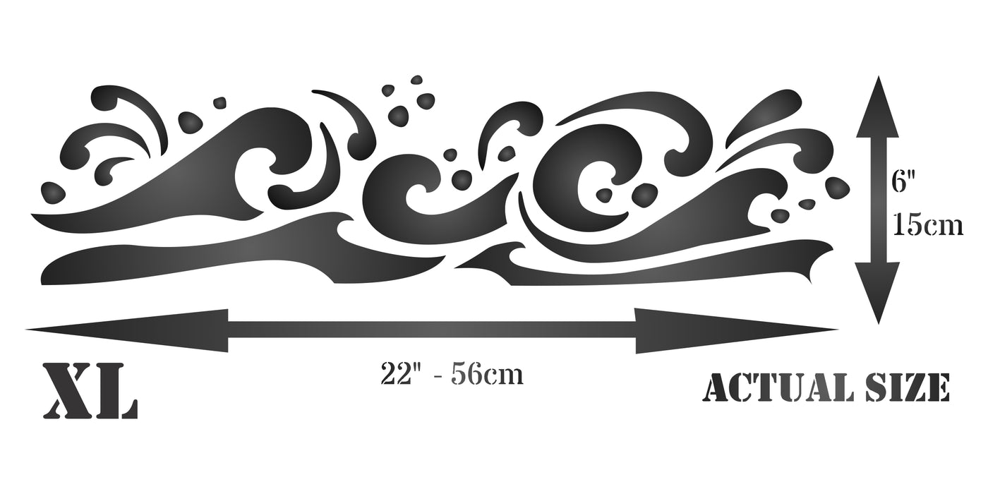 Wave Stencil, 22 x 6 inch - Sea Ocean Nautical Seashore Reef Border