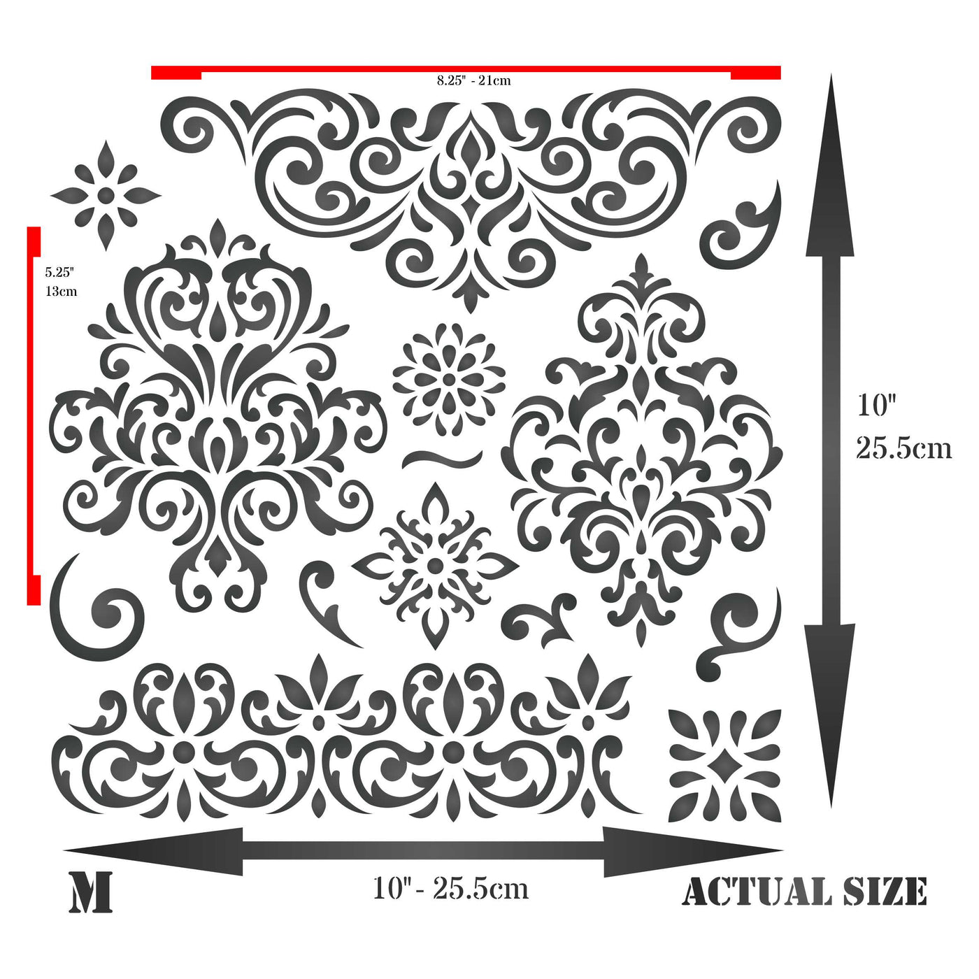 Damask Patterns Stencil - Vintage Flourish Scroll Element Damask Graphic