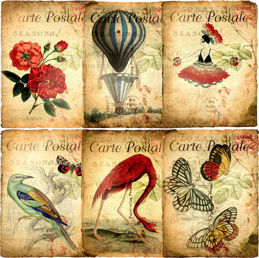 Carte Postale Rice Paper- 6 x Different Printed Mulberry Paper Images 30gsm
