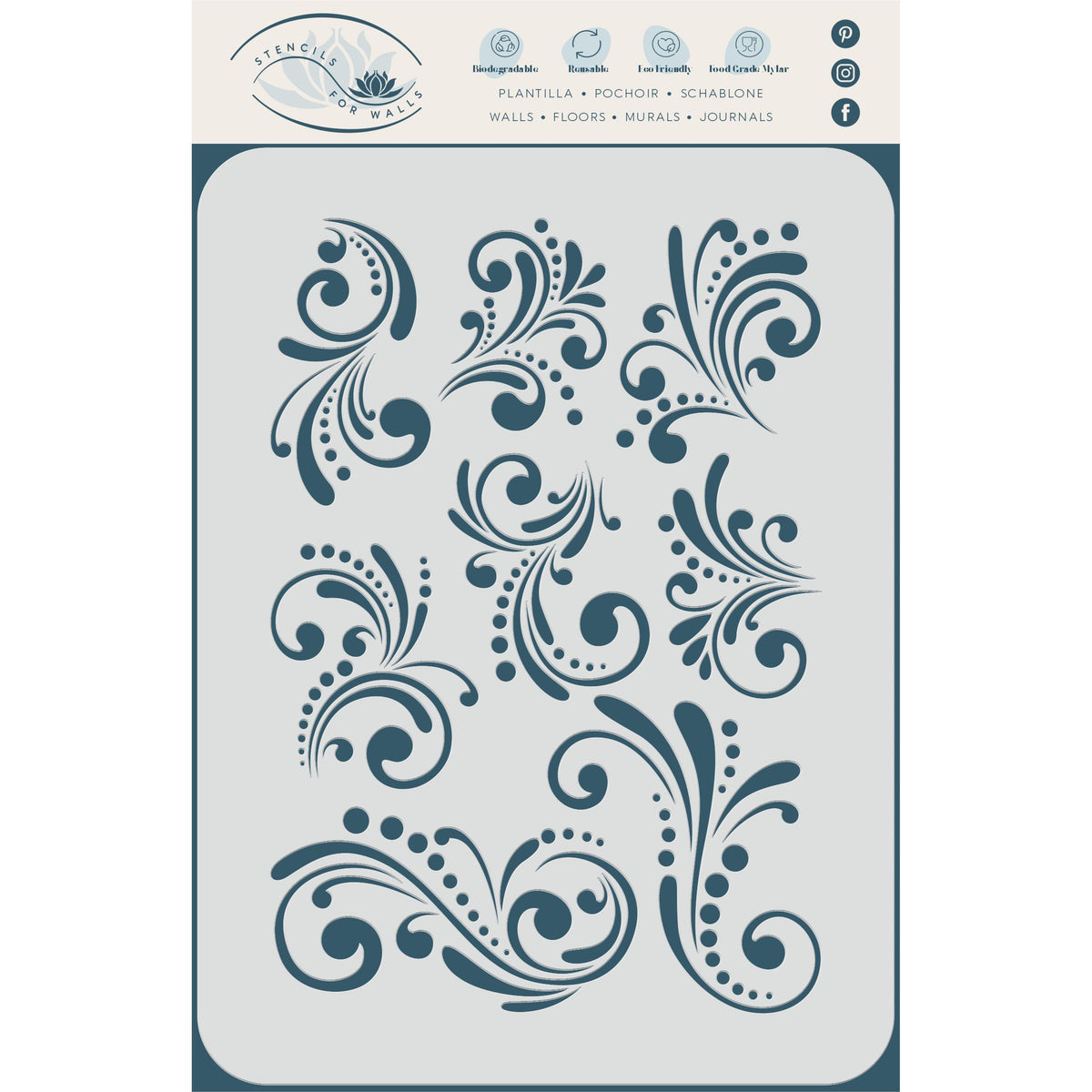 Swirl Accents Layering Stencil, 11.43 x 16.51 cm - Florish Mask use to Add Texture