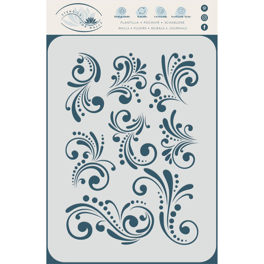 Swirl Accents Layering Stencil, 11.43 x 16.51 cm - Florish Mask use to Add Texture