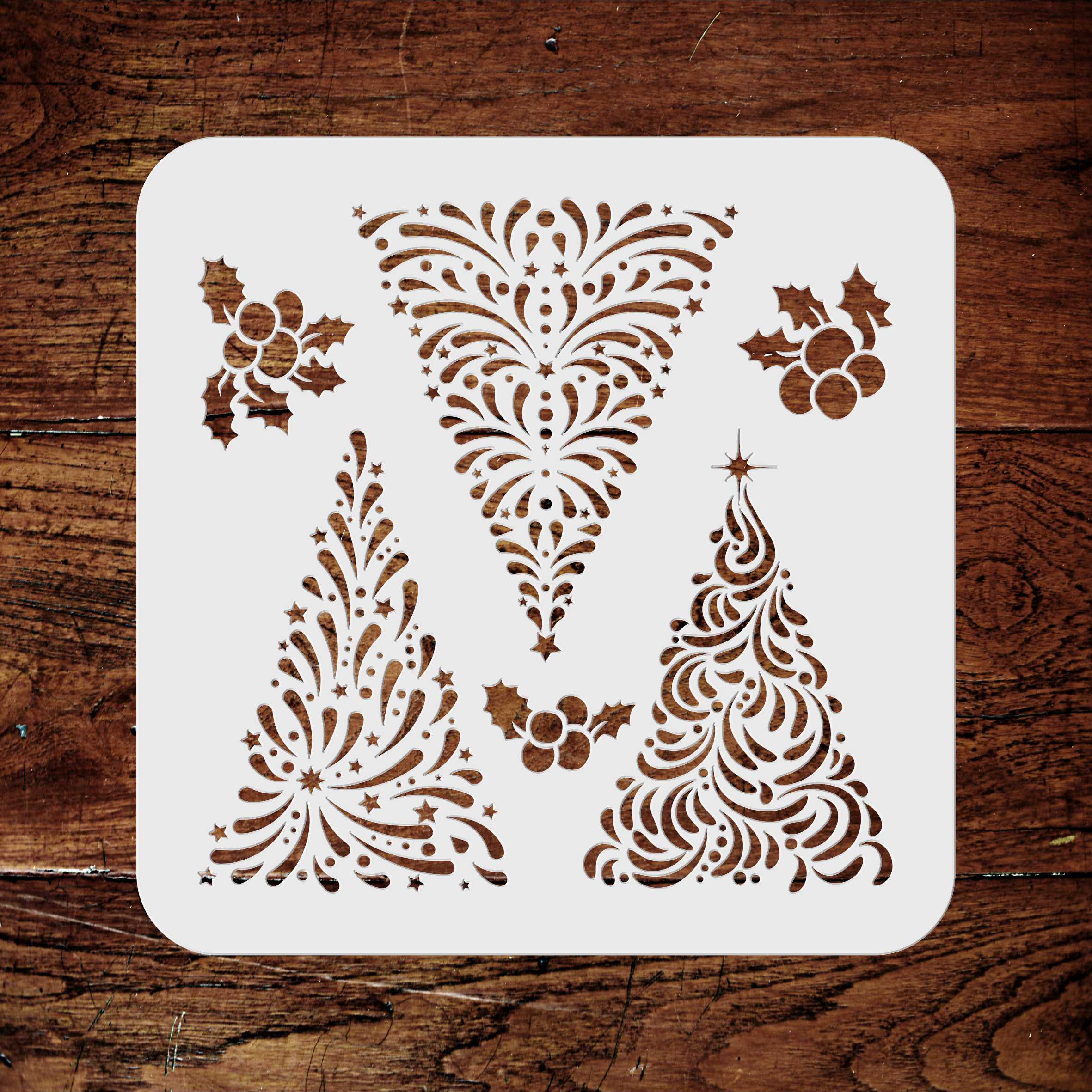 Christmas Trees Stencil - 3X Stylized Trees for Cards Decoration