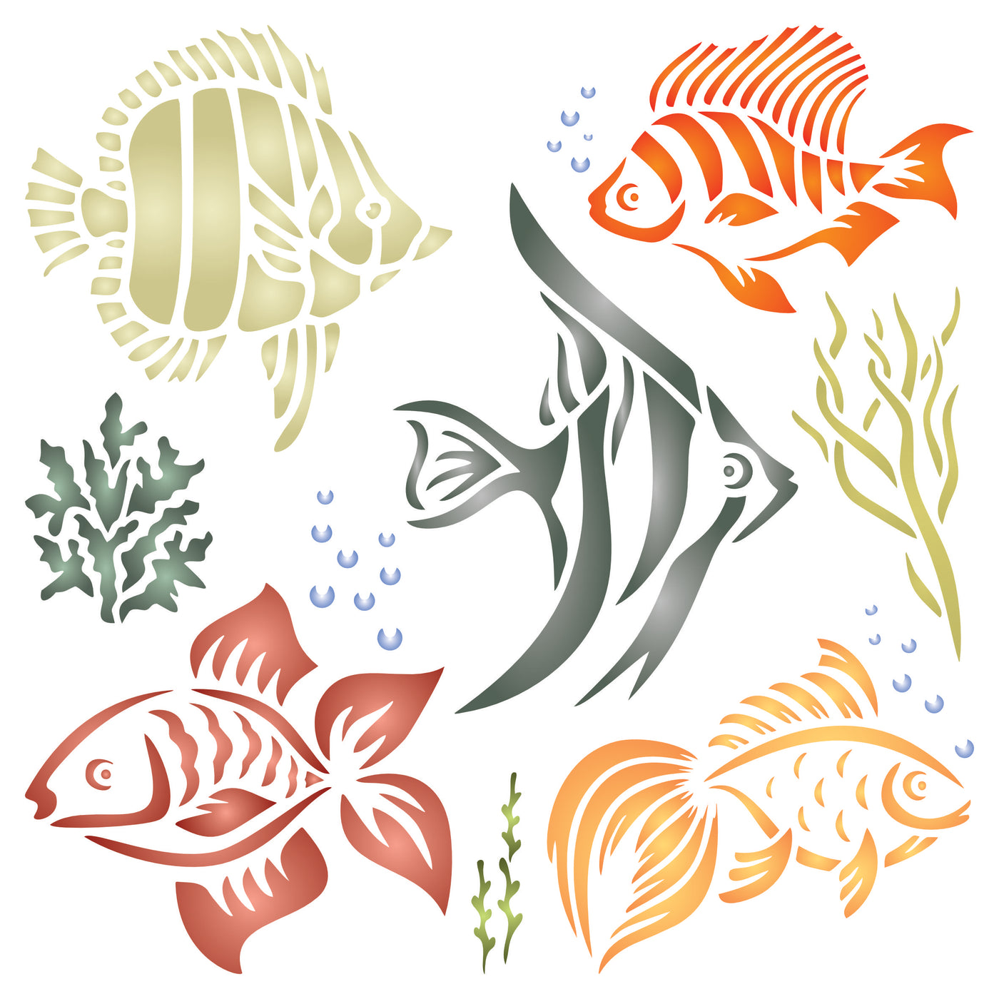 Fish Stencil - Sea Reef Fish Seaweed