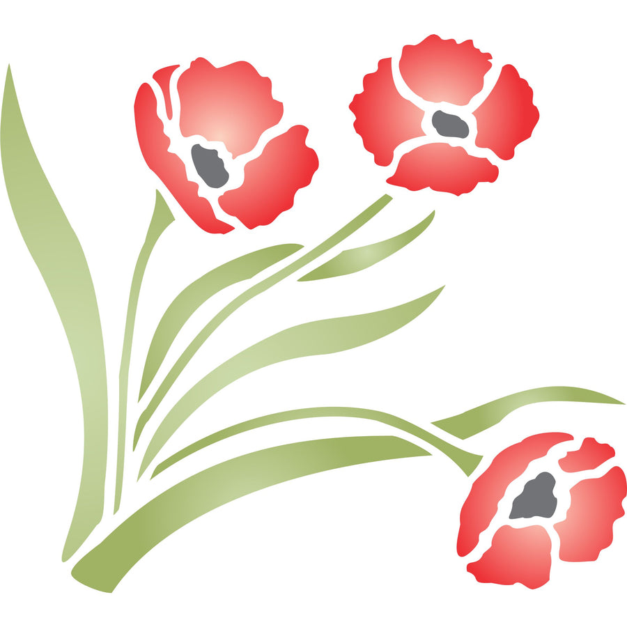 Poppy Stencil, 6.5 x 6 inch - Classic Border Flower