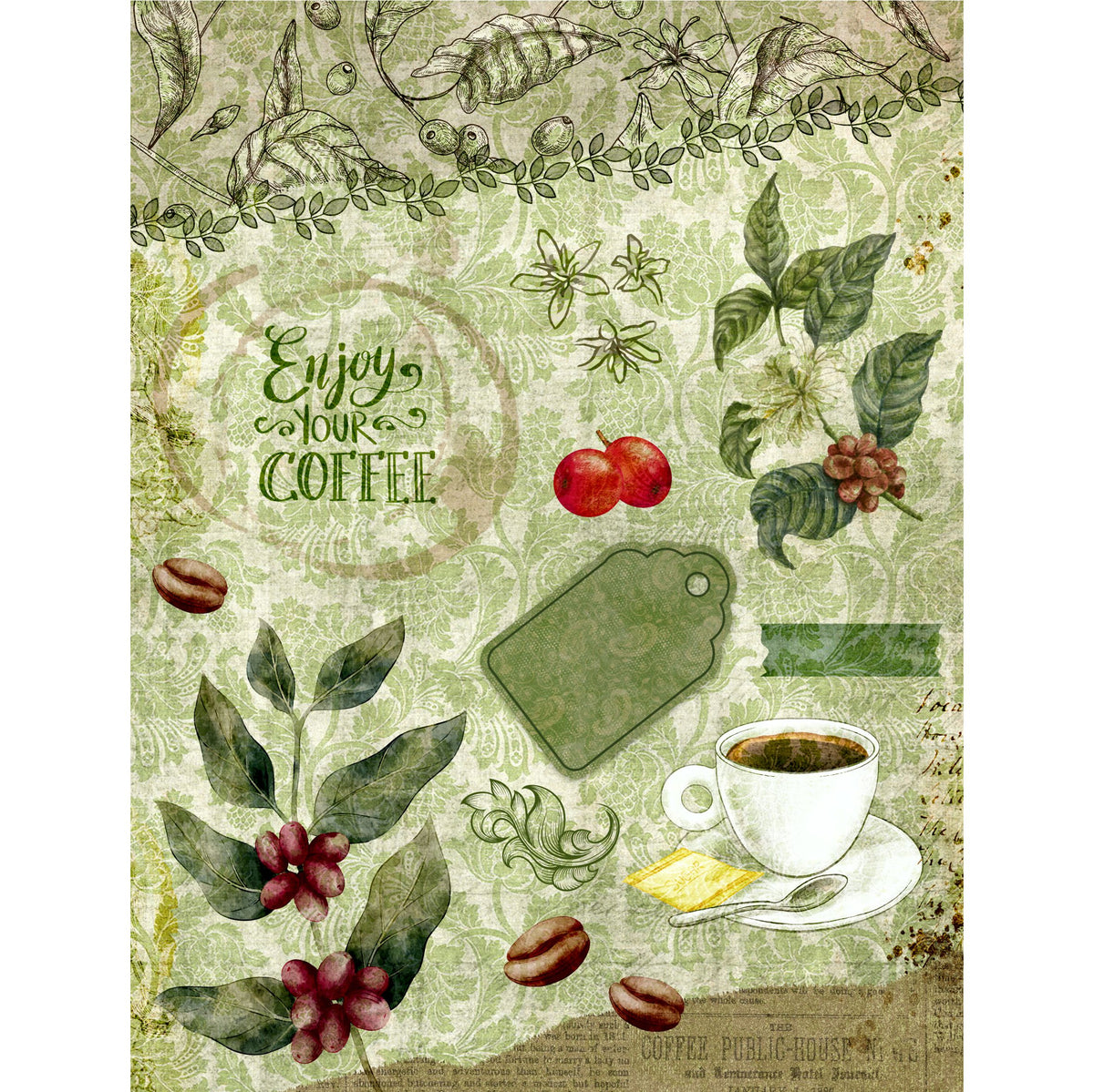 Coffee Decoupage Rice Paper, 20.32 x 26.67 cm - for Decoupage Scrapbooking Craft