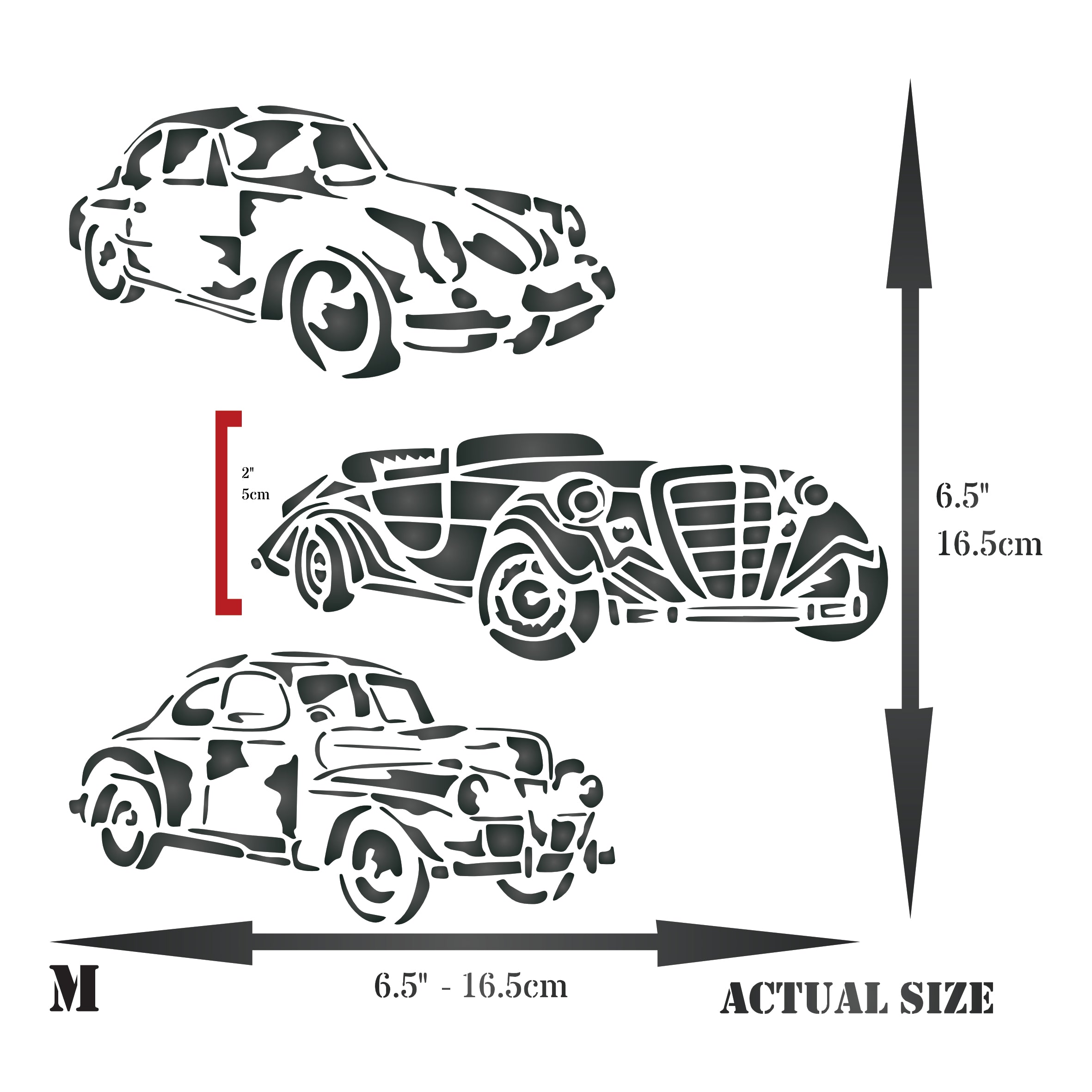 Vintage Cars Stencil - 3 Antique Automobiles