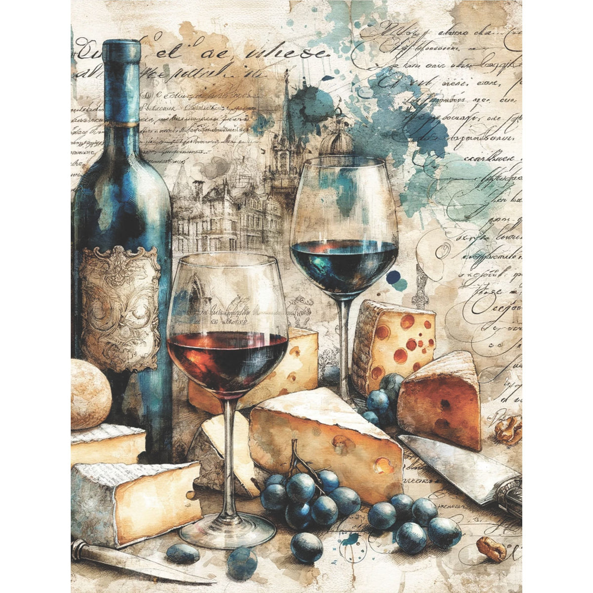 Wine n Cheese Rice Paper, 20.32 x 26.67 cm - for Decoupage Scrapbooking Cards Crafts
