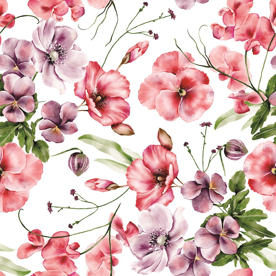 Pink Floral Rice Paper- 4 Sheets Seamless Printed Mulberry Paper 36gsm